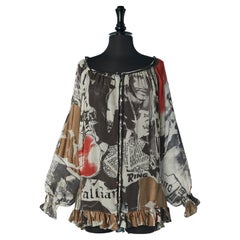 See-through silk tunique with newspaper print GALLIANO