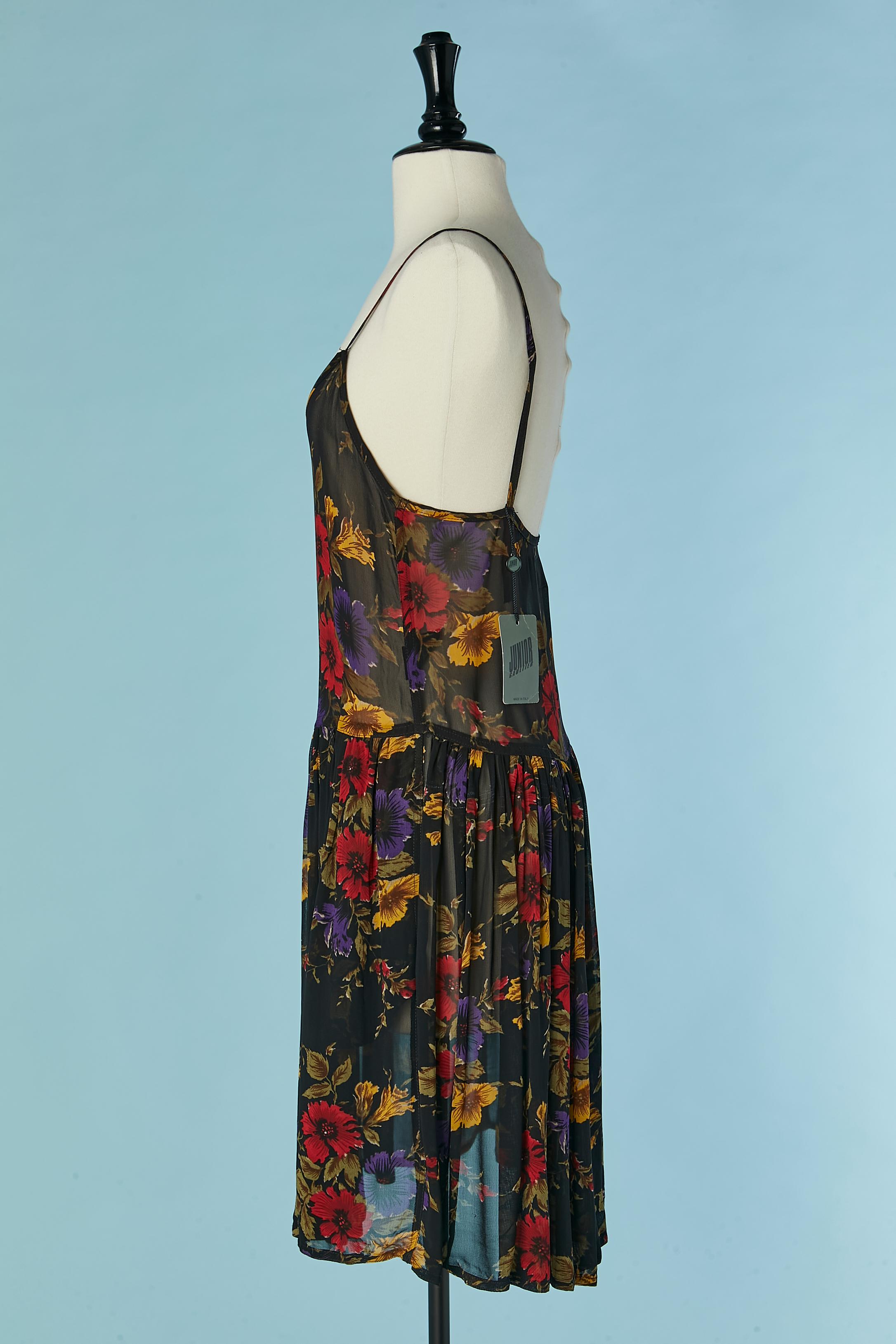 See-through slip dress with flower print Gaultier Junior (New with tag) In New Condition For Sale In Saint-Ouen-Sur-Seine, FR