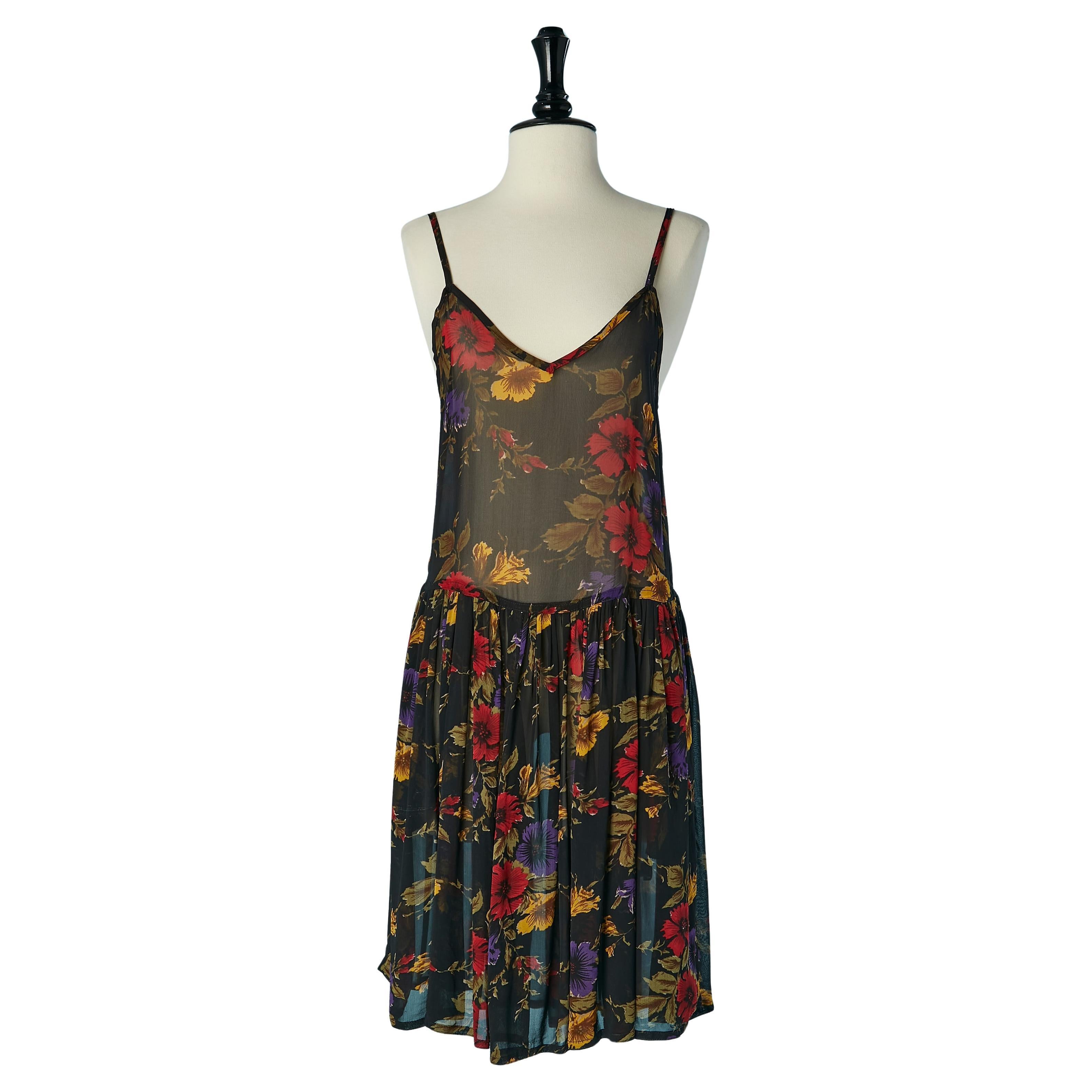 See-through slip dress with flower print Gaultier Junior (New with tag) For Sale