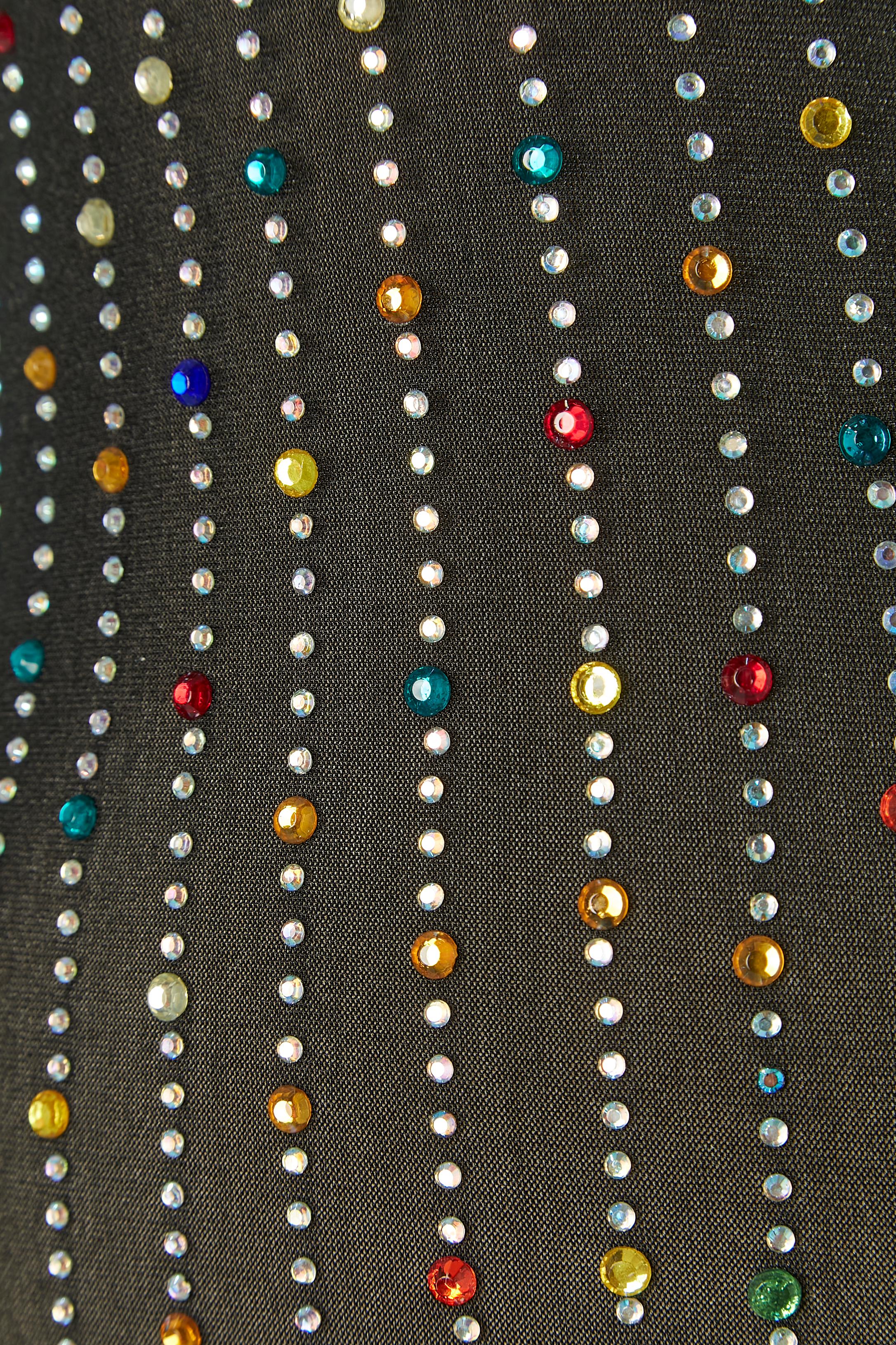 Nero Body trasparente in tulle elasticizzato con strass multicolore in vendita