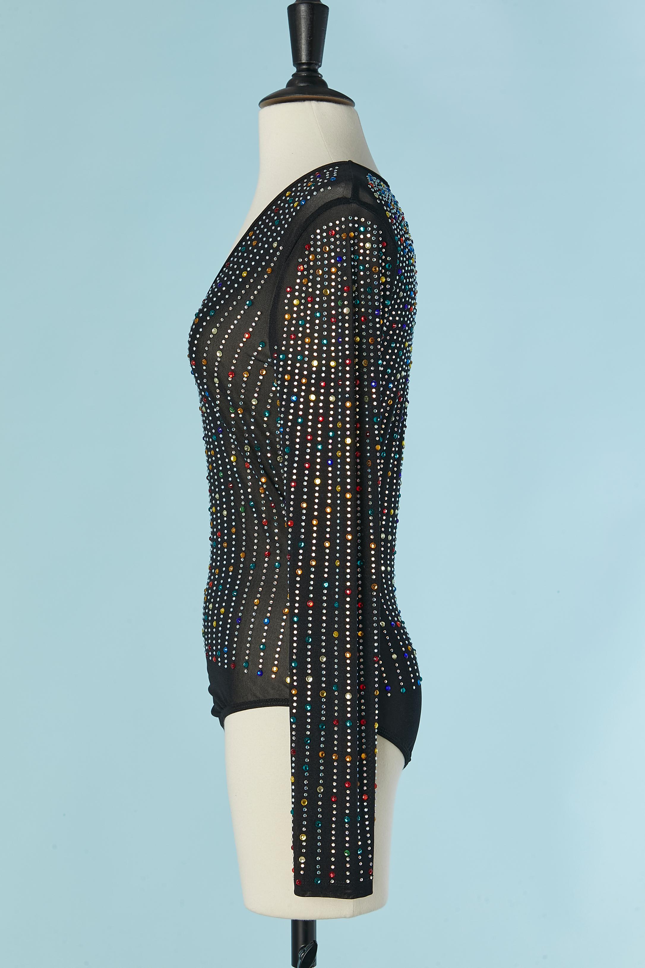 Donna Body trasparente in tulle elasticizzato con strass multicolore in vendita