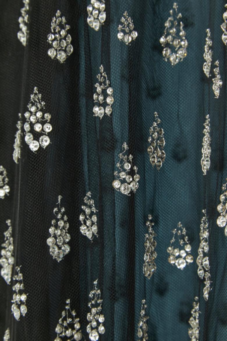 Falda transparente de tul y gasa de seda con lentejuelas plateadas CHRISTIAN DIOR Negro en venta