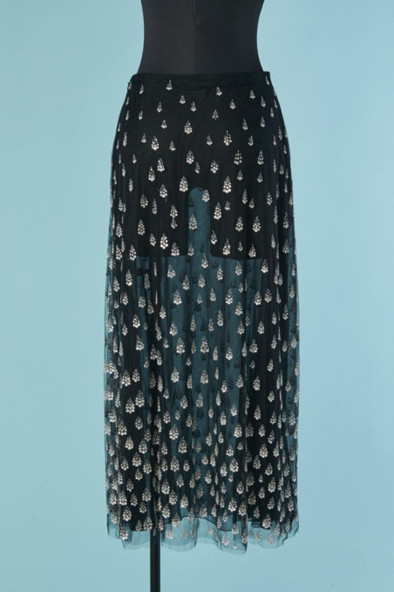 Falda transparente de tul y gasa de seda con lentejuelas plateadas CHRISTIAN DIOR en venta 1