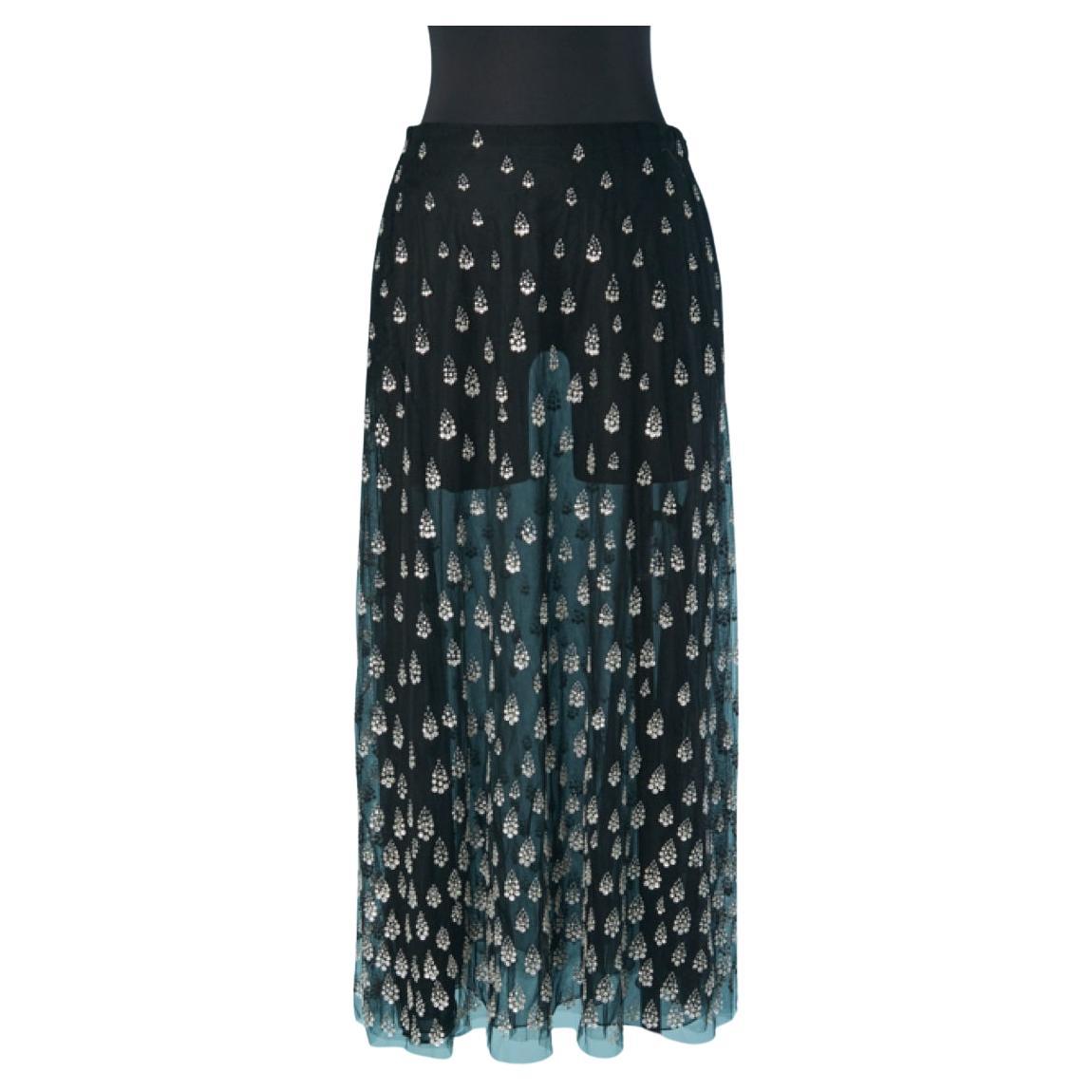 Falda transparente de tul y gasa de seda con lentejuelas plateadas CHRISTIAN DIOR en venta