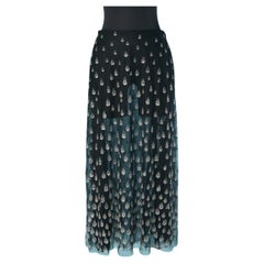 Gonna trasparente in tulle e chiffon di seta con paillettes argento CHRISTIAN DIOR