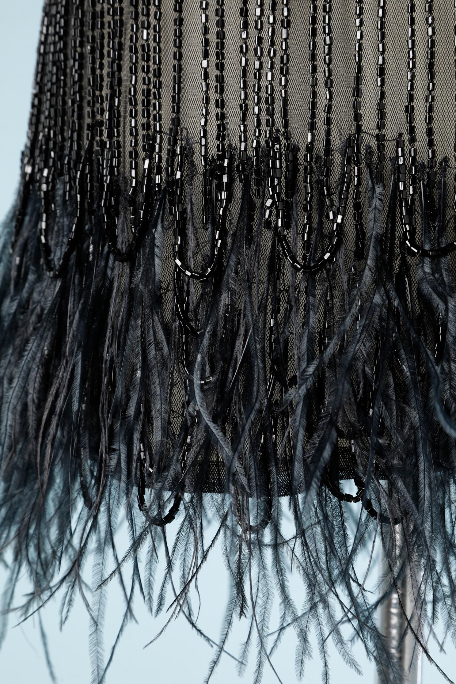 See-through tulle top with beads and feather embellishment In Excellent Condition For Sale In Saint-Ouen-Sur-Seine, FR