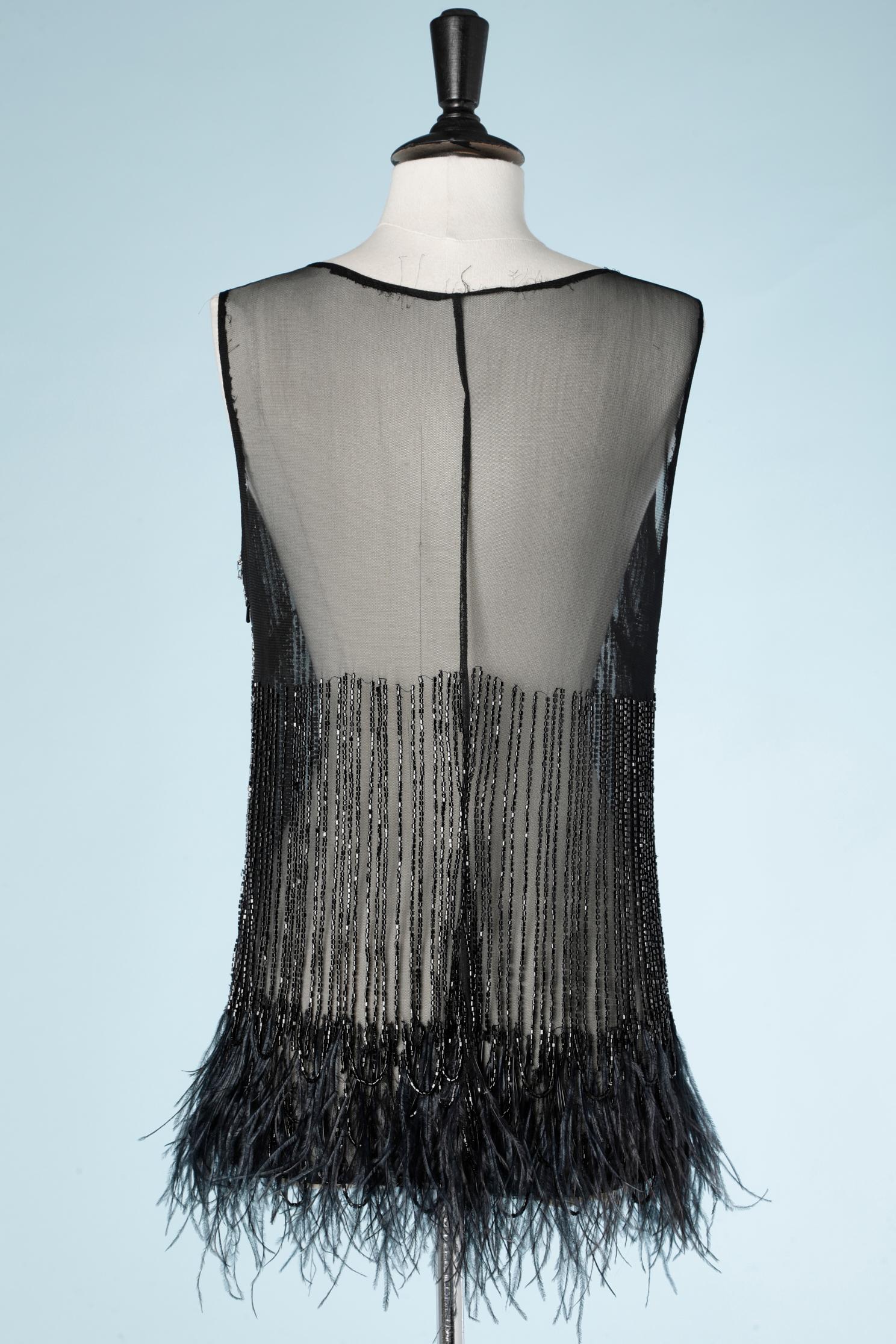See-through tulle top with beads and feather embellishment For Sale 1