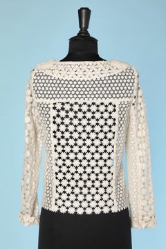 See-through white guipure lace jacket with zip in the middle front