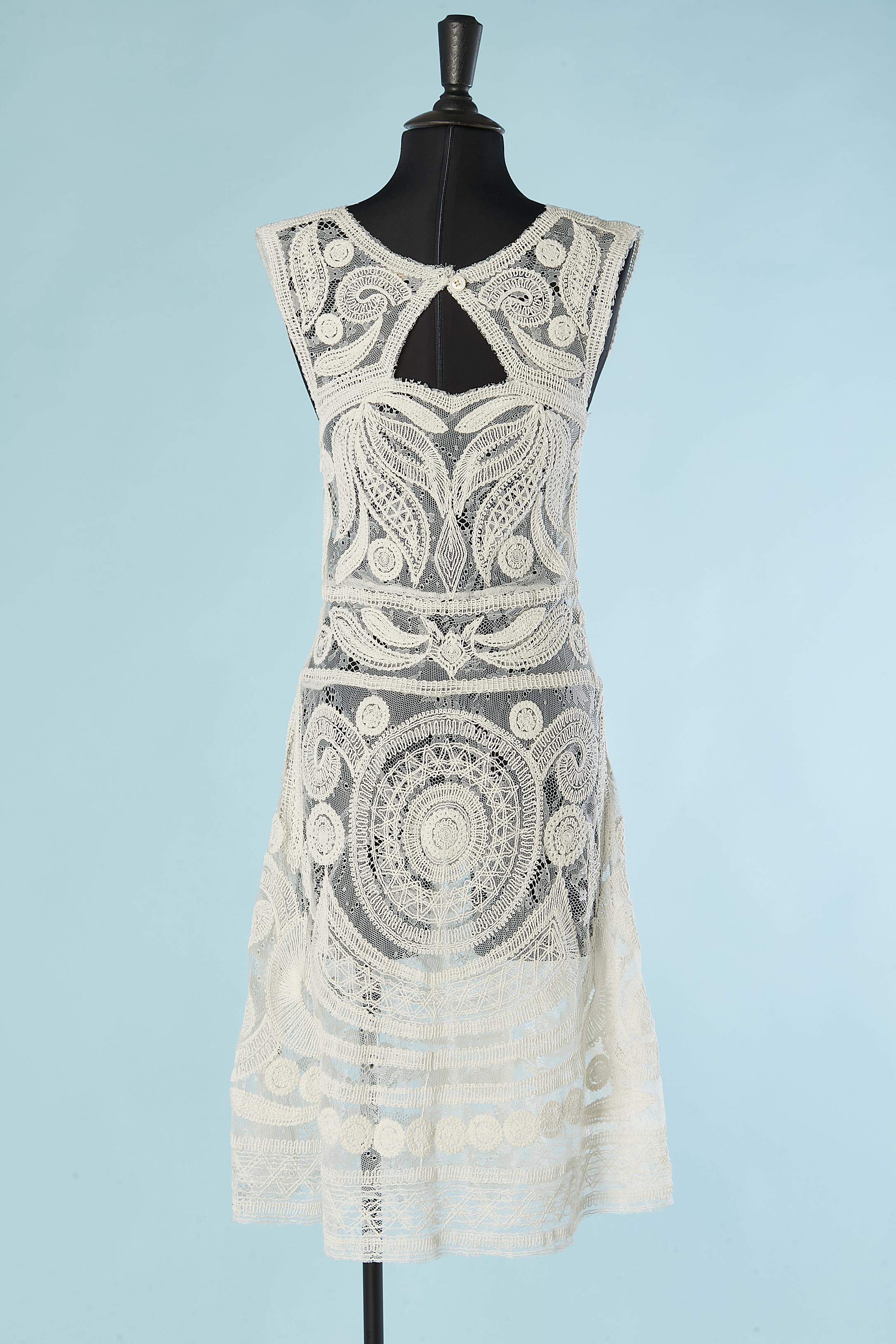 See-through white lace cocktail dress on a tulle base Cavalli Class  For Sale 1