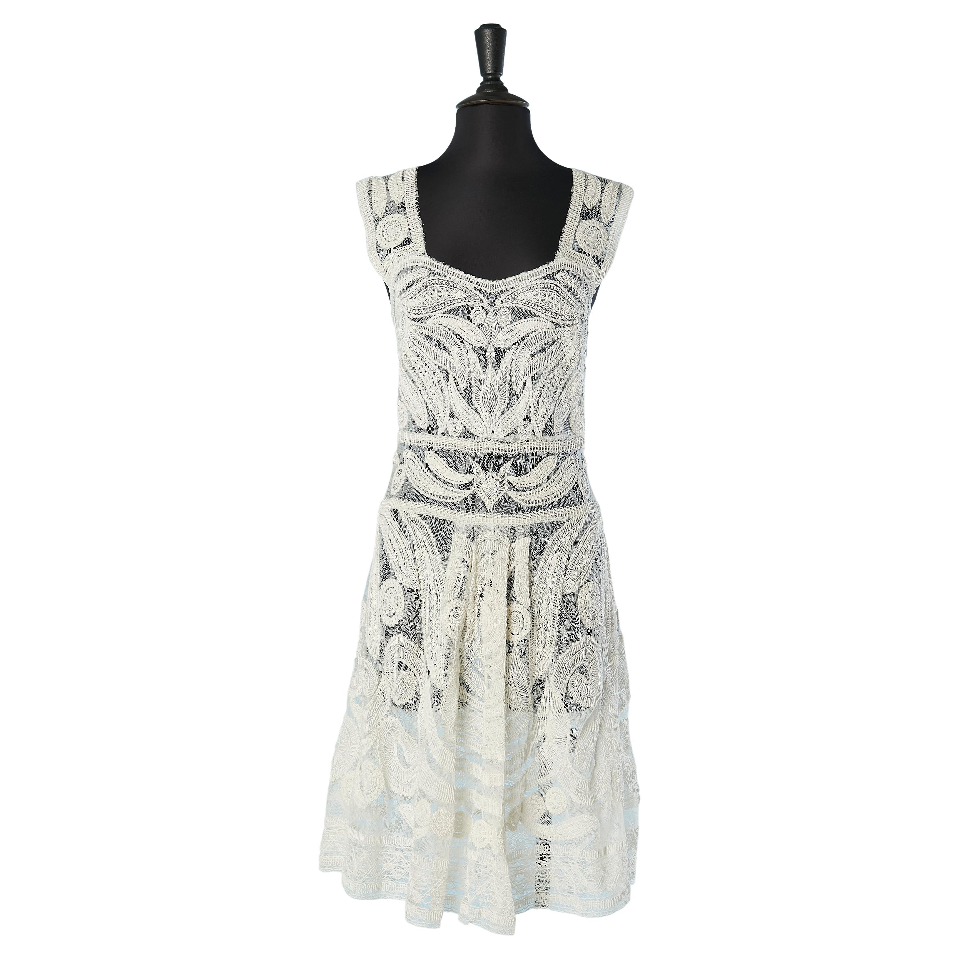 See-through white lace cocktail dress on a tulle base Cavalli Class  For Sale