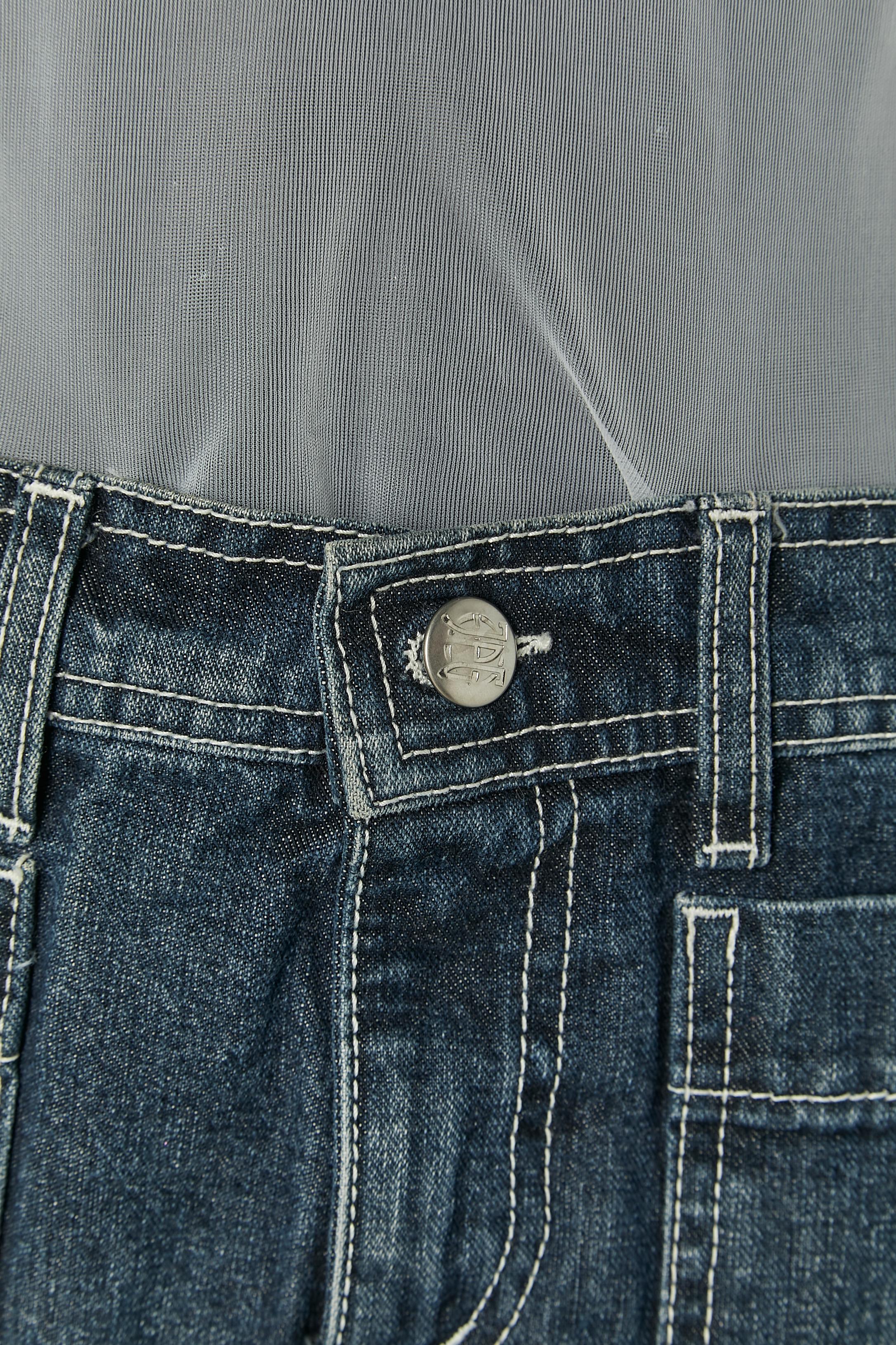 Gray See-through wite tulle and denim sleeveless dress JEAN-PAUL GAULTIER JEAN'S For Sale