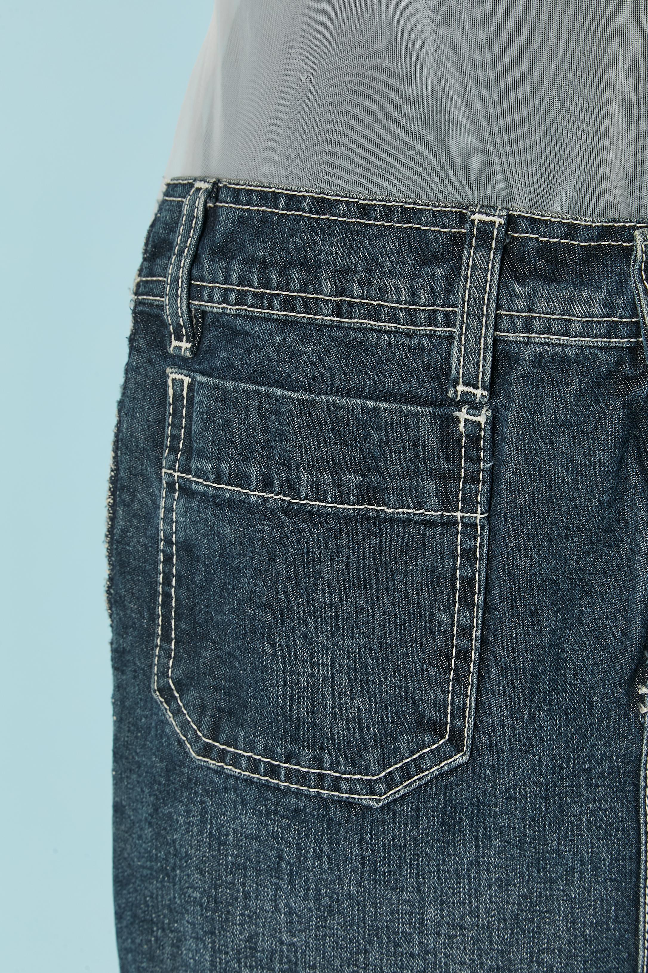 See-through wite tulle and denim sleeveless dress JEAN-PAUL GAULTIER JEAN'S In Excellent Condition For Sale In Saint-Ouen-Sur-Seine, FR