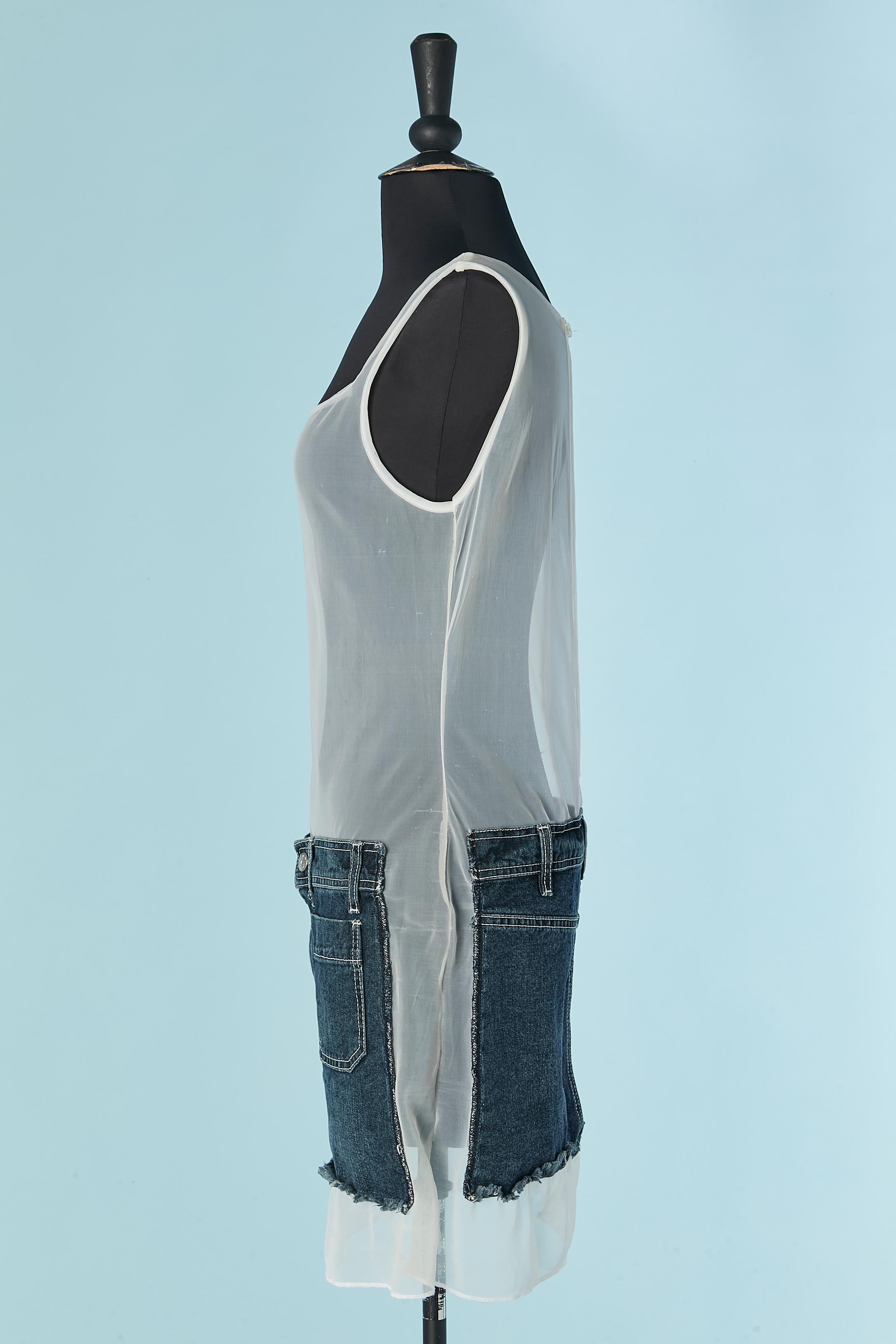 Women's See-through wite tulle and denim sleeveless dress JEAN-PAUL GAULTIER JEAN'S For Sale