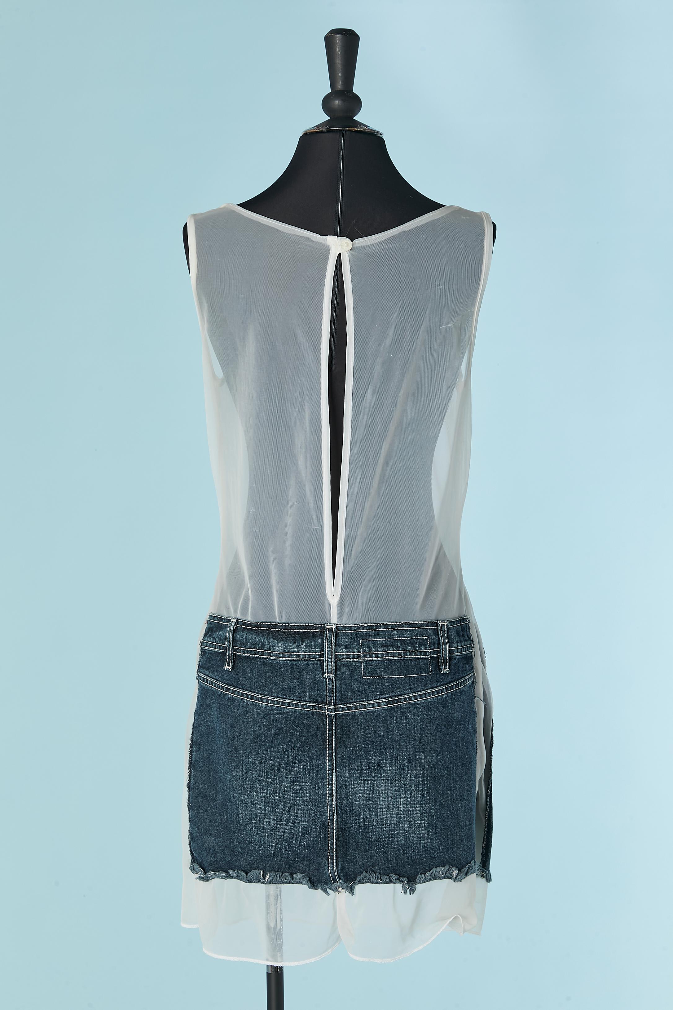 See-through wite tulle and denim sleeveless dress JEAN-PAUL GAULTIER JEAN'S For Sale 1