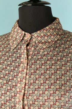 See trough silk printed chemise dress with belt FENDI