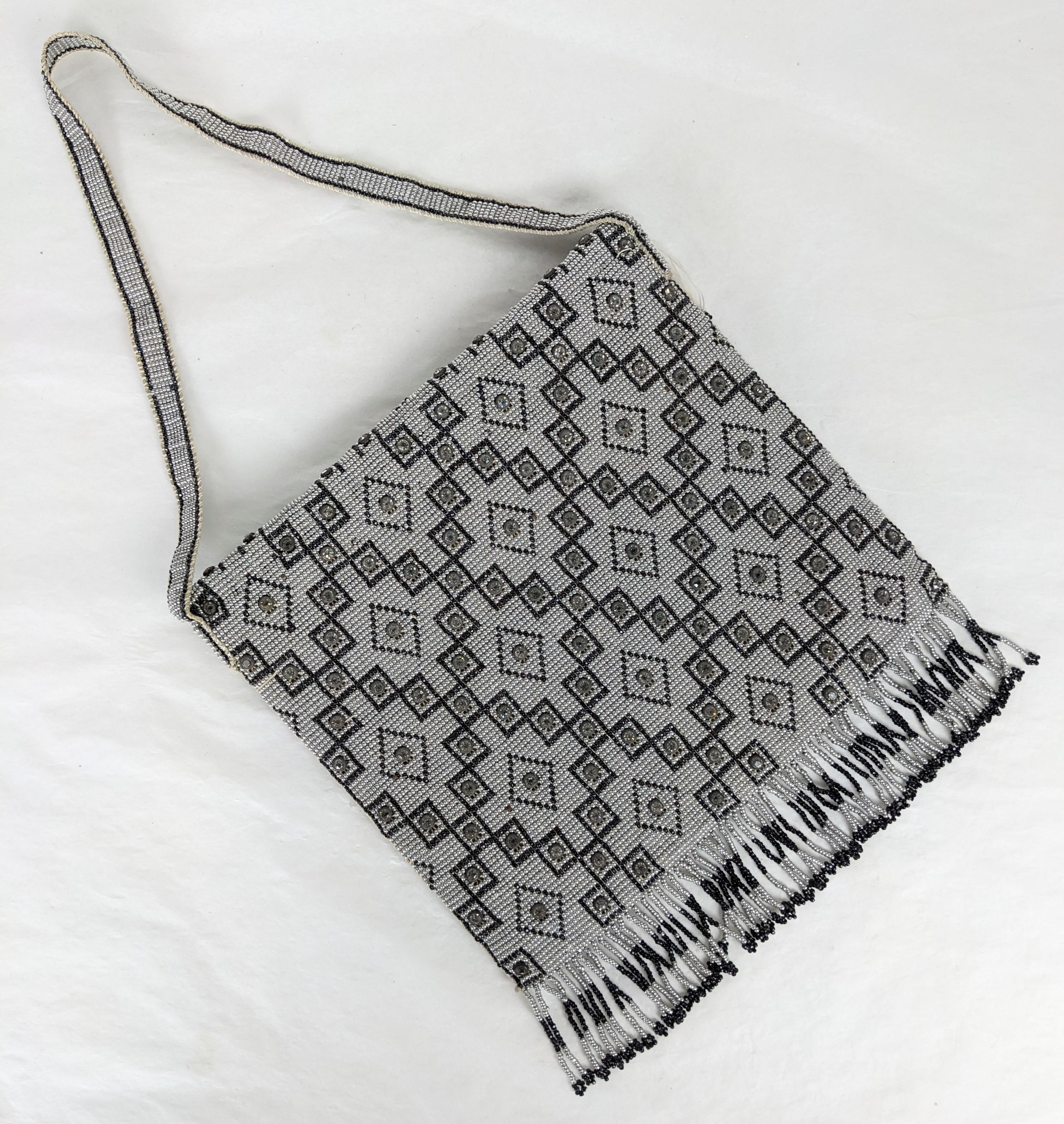 Seed Bead Art Deco Patterned Bag with Crystals For Sale 1