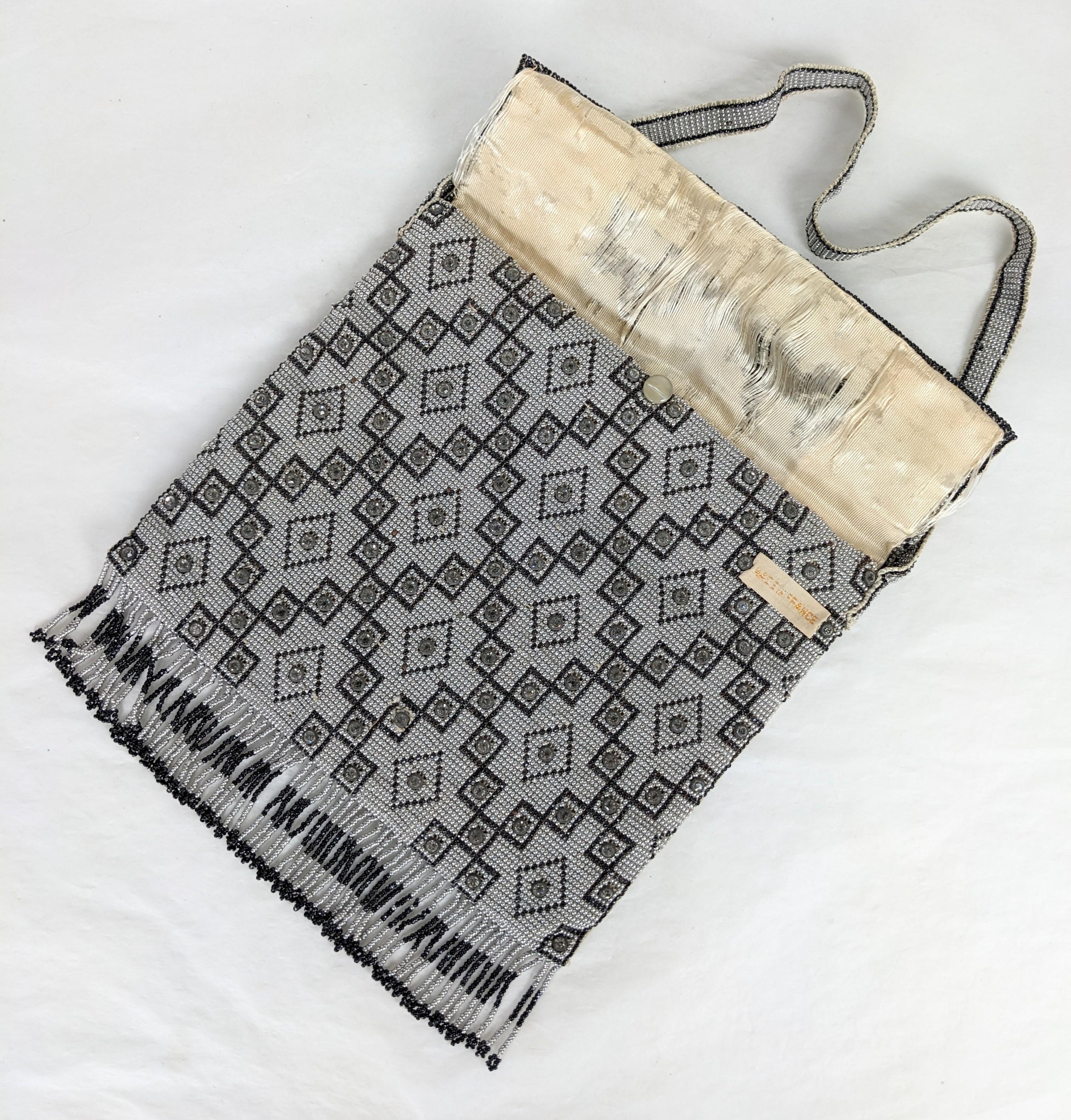 Seed Bead Art Deco Patterned Bag with Crystals For Sale 2