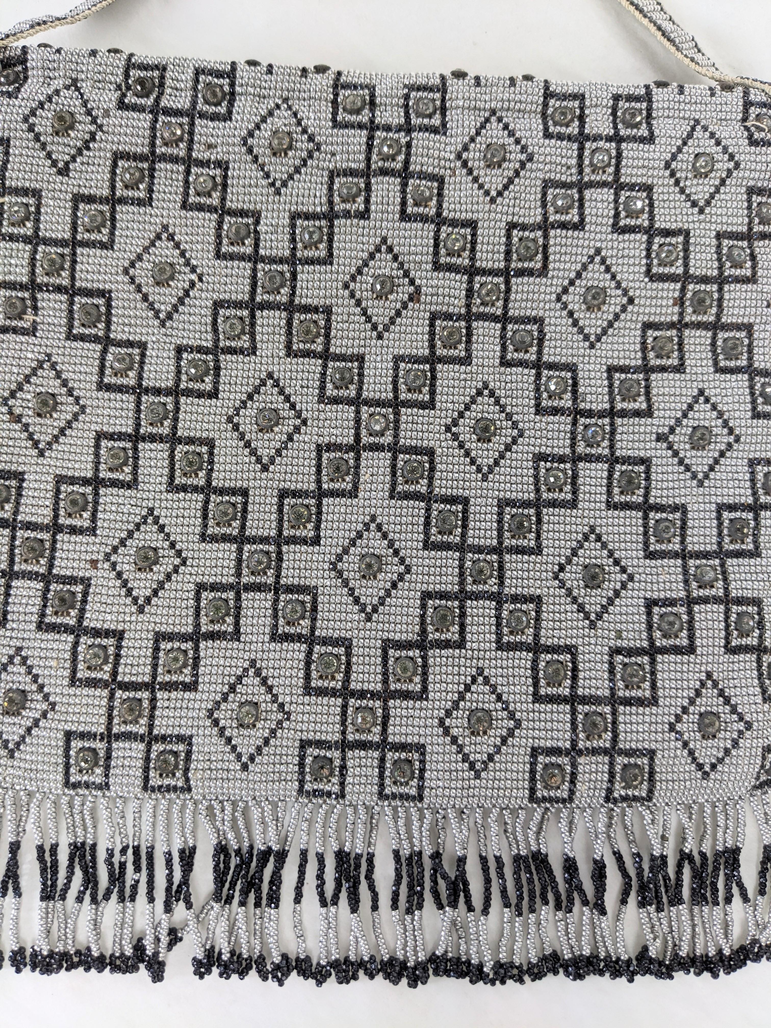 Seed Bead Art Deco Patterned Bag with Crystals For Sale 3