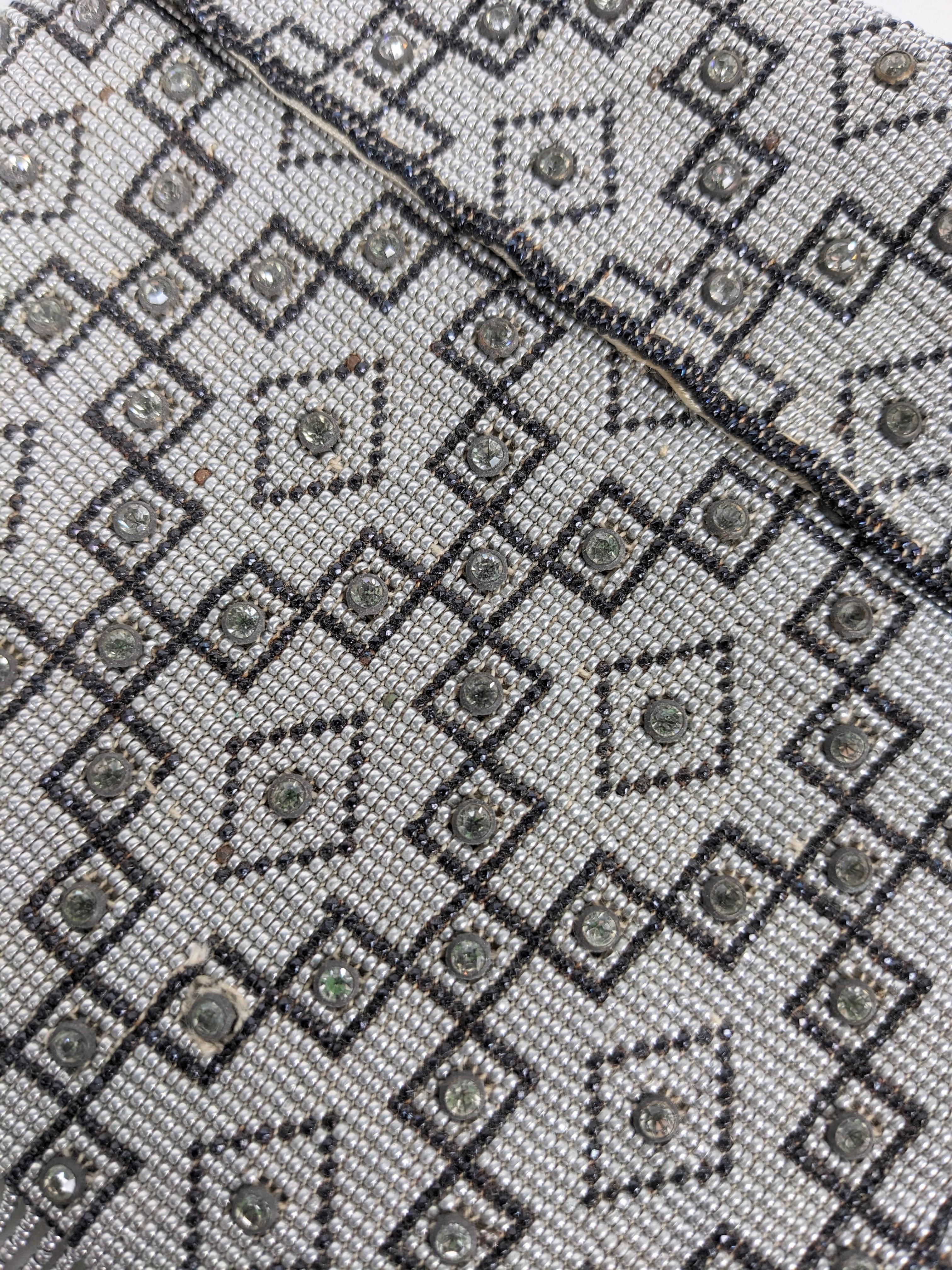 Seed Bead Art Deco Patterned Bag with Crystals For Sale 4