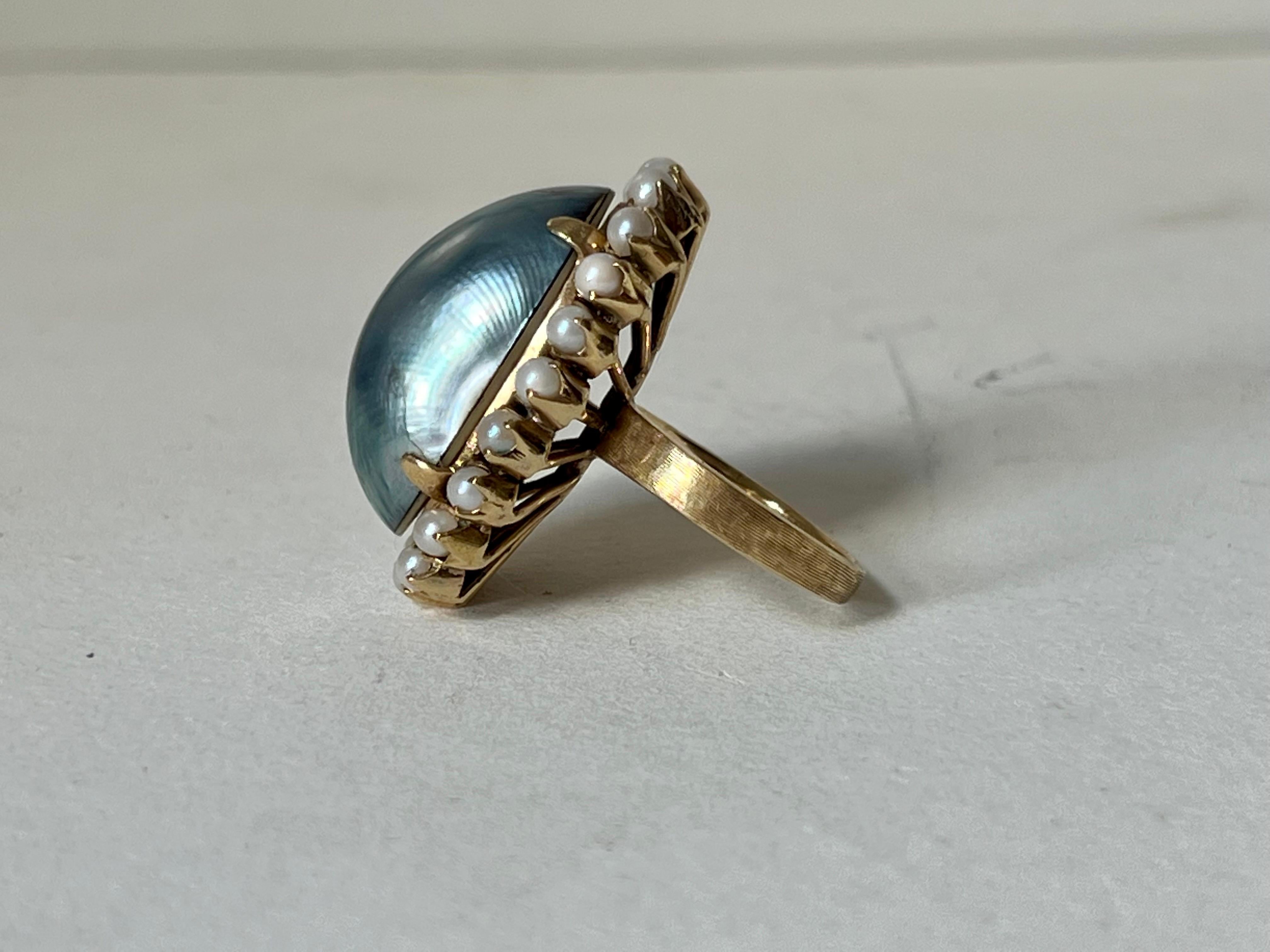 Hollywood Regency Seed Pearl and Blister Cocktail ring For Sale