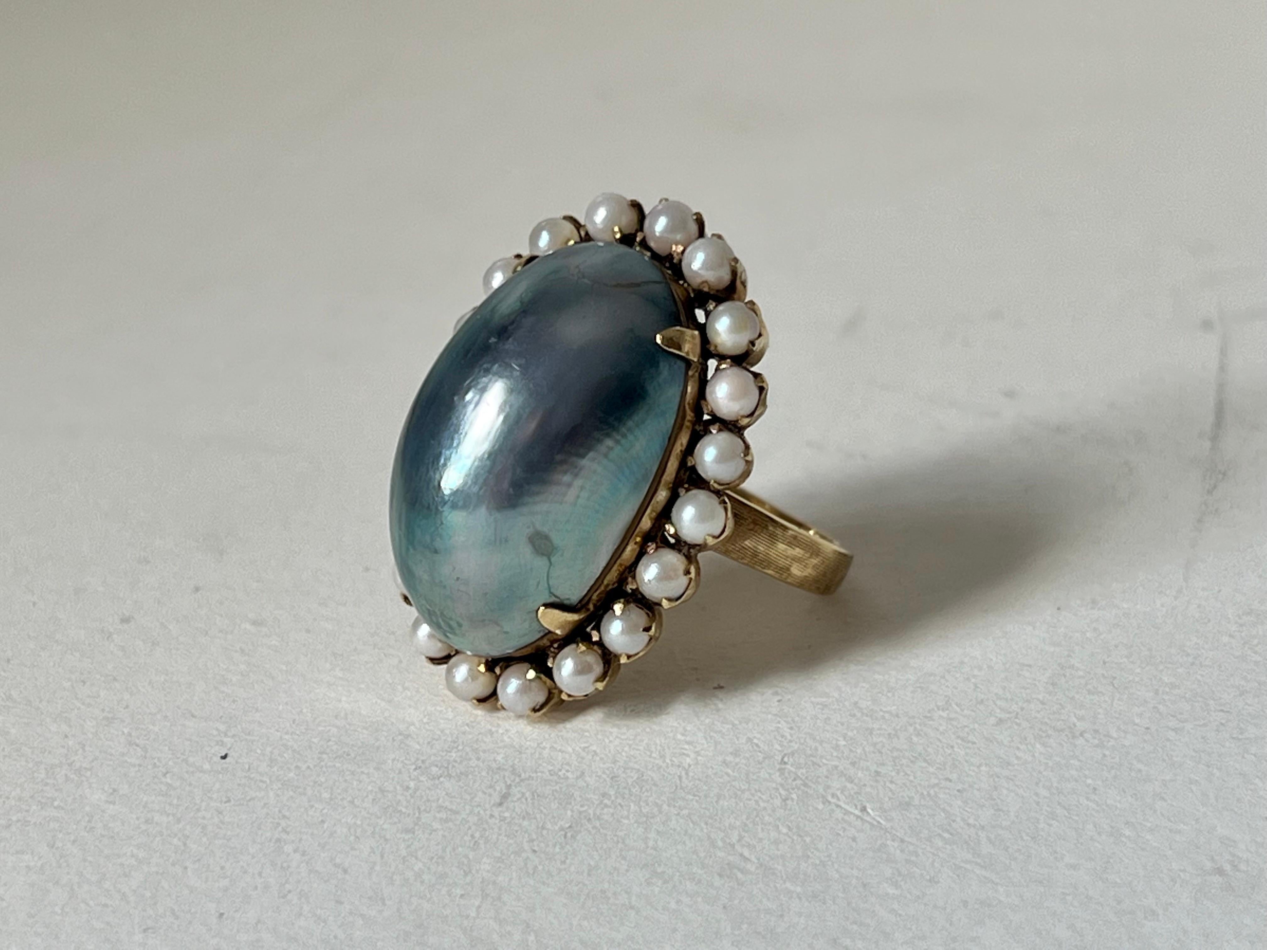 Seed Pearl and Blister Cocktail ring In Good Condition For Sale In North Miami, FL