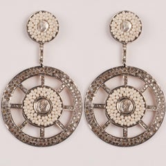 Seed Pearl and Diamond Dangle Disc Earrings