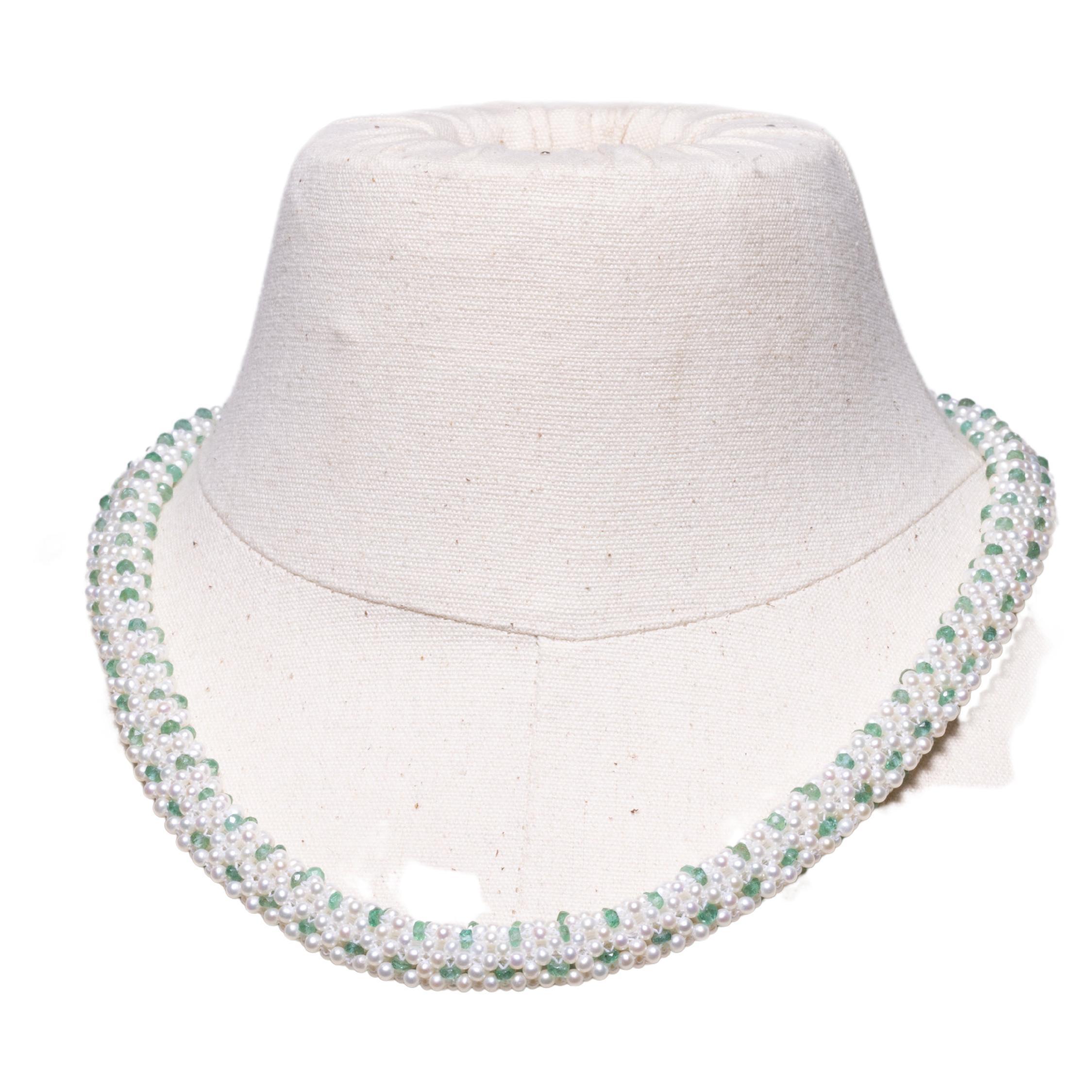 Seed Pearl and Emerald Necklace For Sale