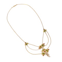 Seed Pearl and Enamel Grapevine Triple Festoon Necklace
