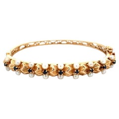 Pulsera de perlas y zafiros de oro vintage de mediados del siglo XX