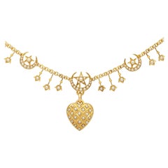 Seed Pearl and Yellow Gold Heart Necklace Antique, circa 1880