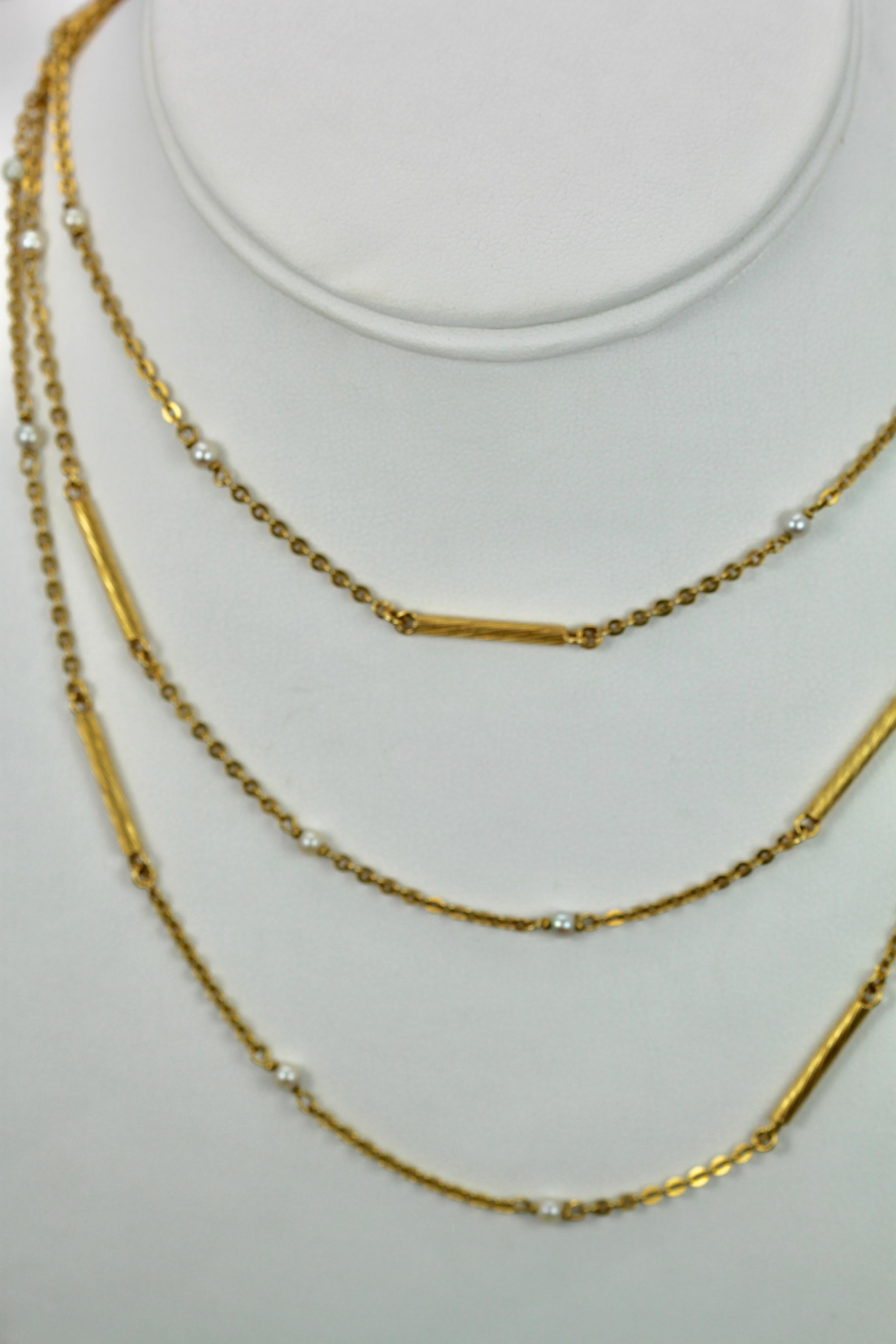 Modern Seed Pearl Chain Extra Long 18 Karat Yellow Gold