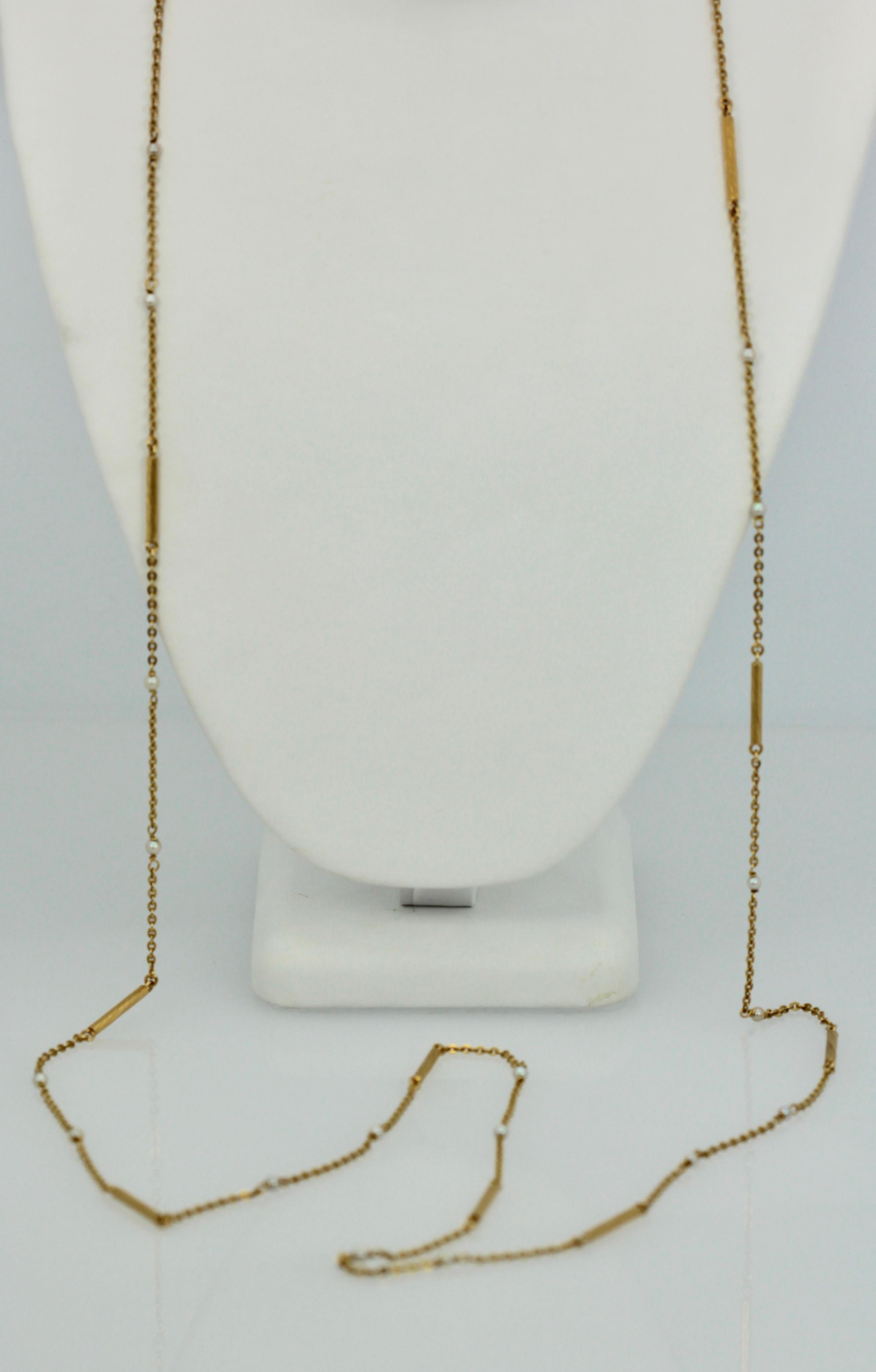Seed Pearl Chain Extra Long 18 Karat Yellow Gold In Good Condition In North Hollywood, CA
