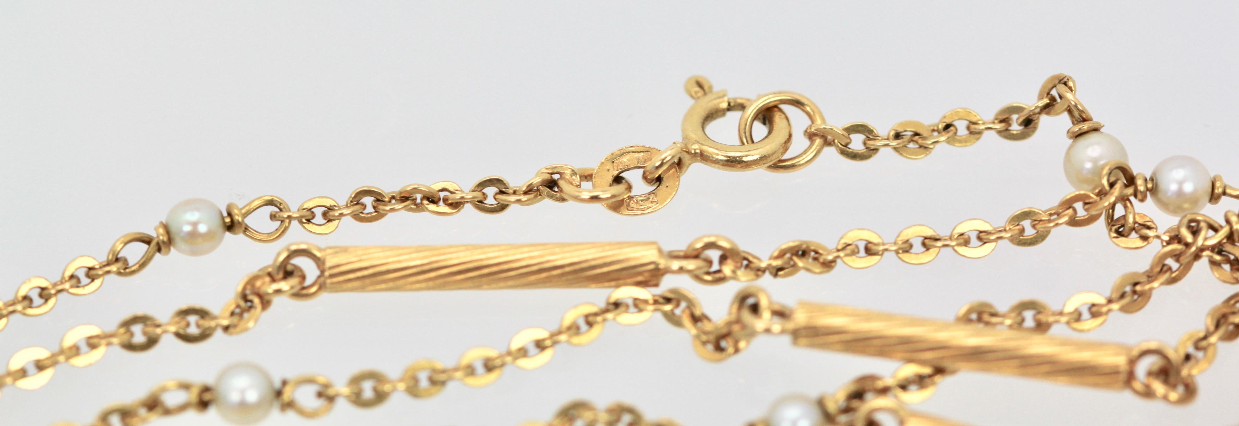 Women's or Men's Seed Pearl Chain Extra Long 18 Karat Yellow Gold