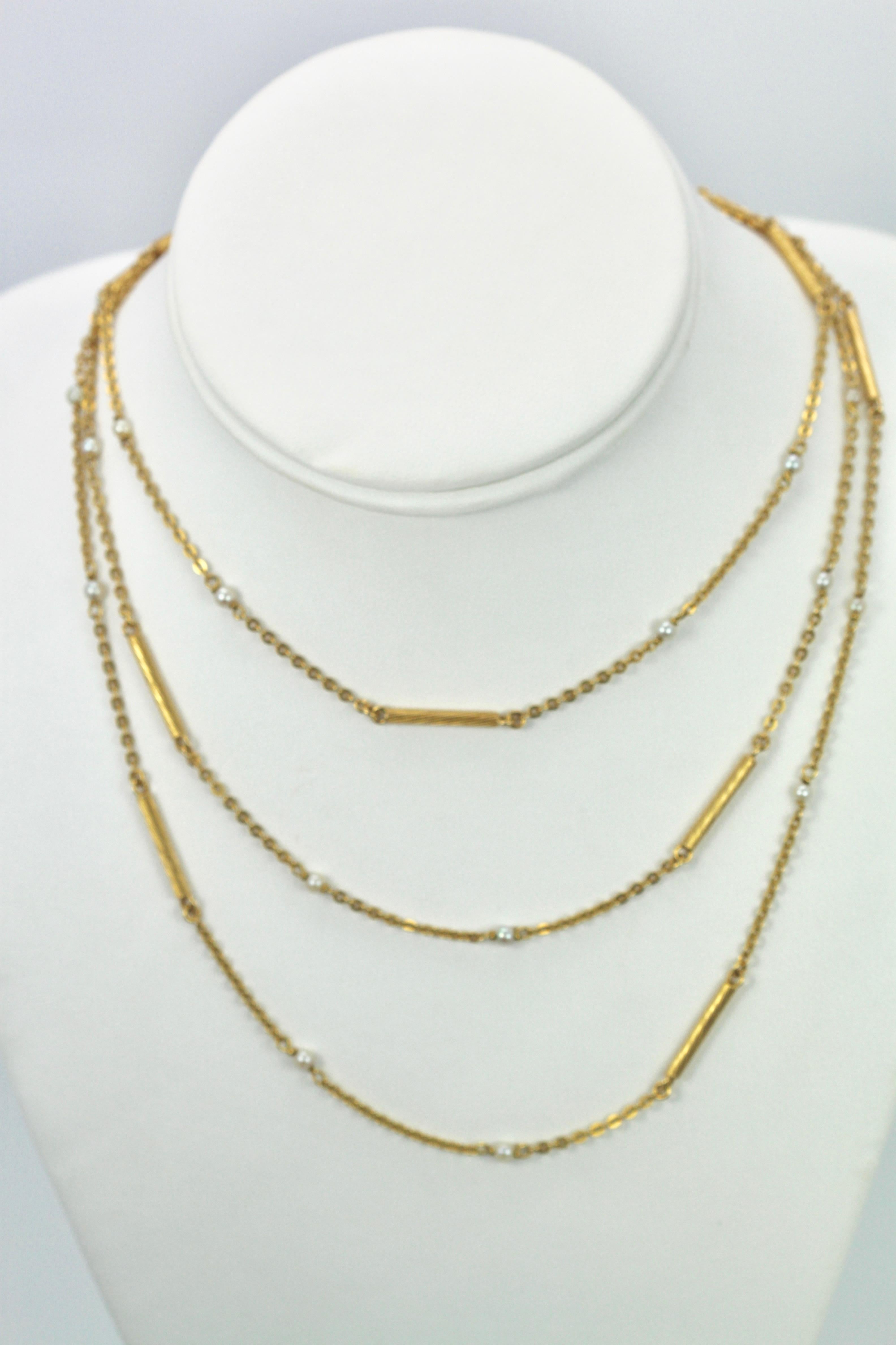 Seed Pearl Chain Extra Long 18 Karat Yellow Gold 1