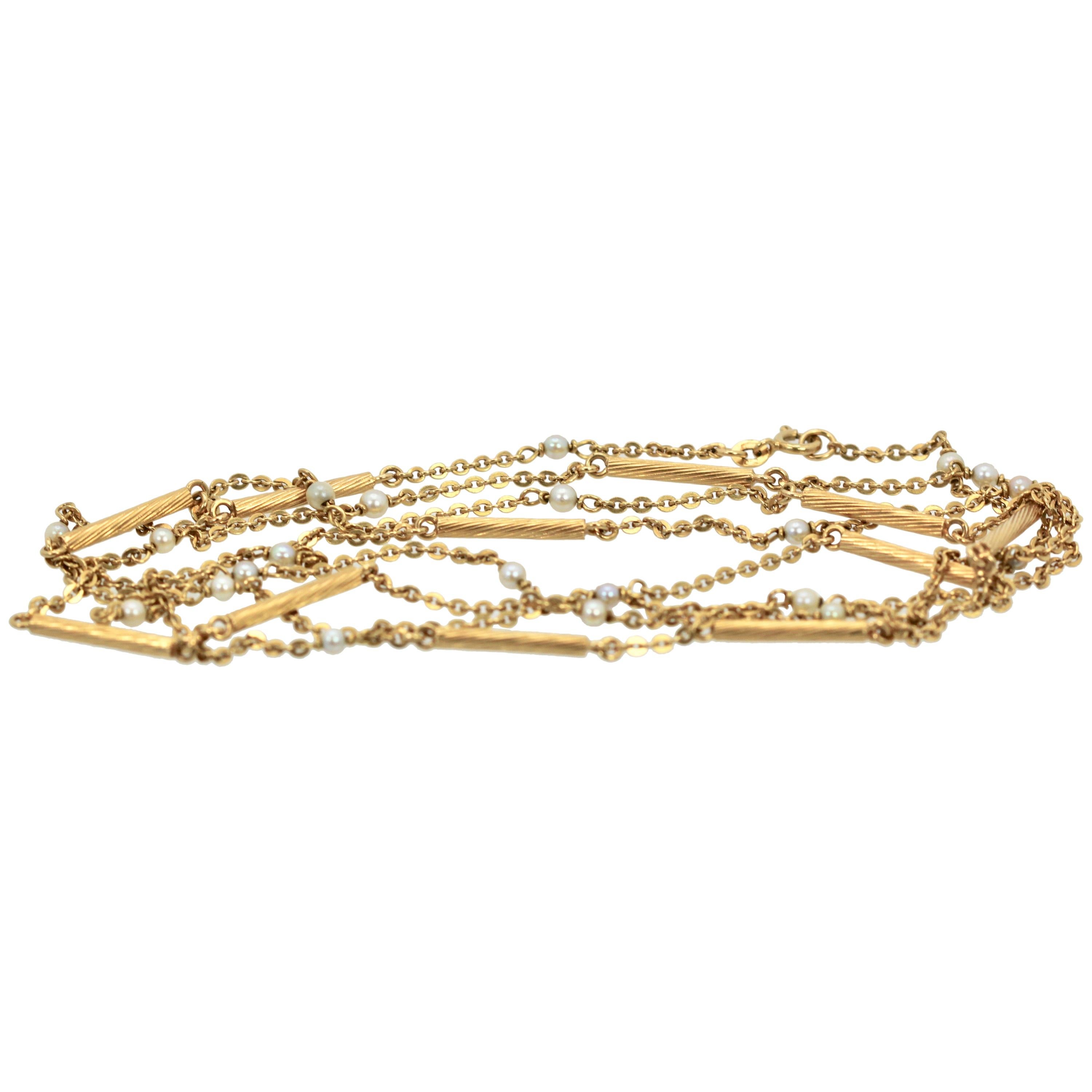 Seed Pearl Chain Extra Long 18 Karat Yellow Gold