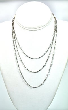 Seed Pearl Diamond Platinum 52" long Necklace