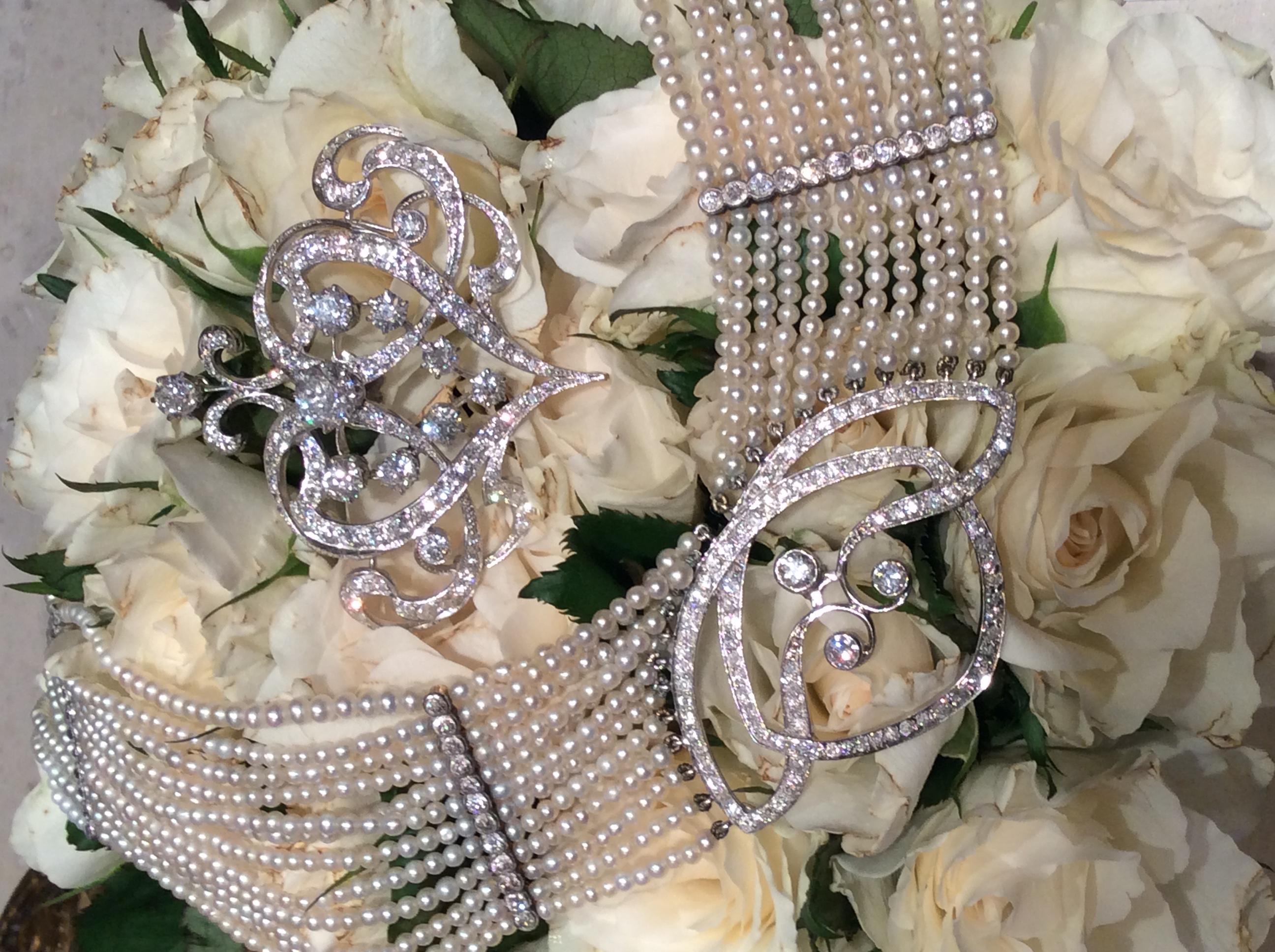 Seed Pearl Diamond Platinum Gold Choker Necklace For Sale 5
