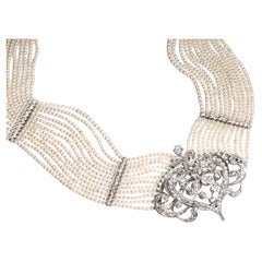 Seed Pearl Diamond Platinum Gold Choker Necklace 1940s