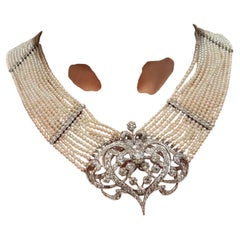Seed Pearl Diamond Platinum Gold Choker Necklace 1940s