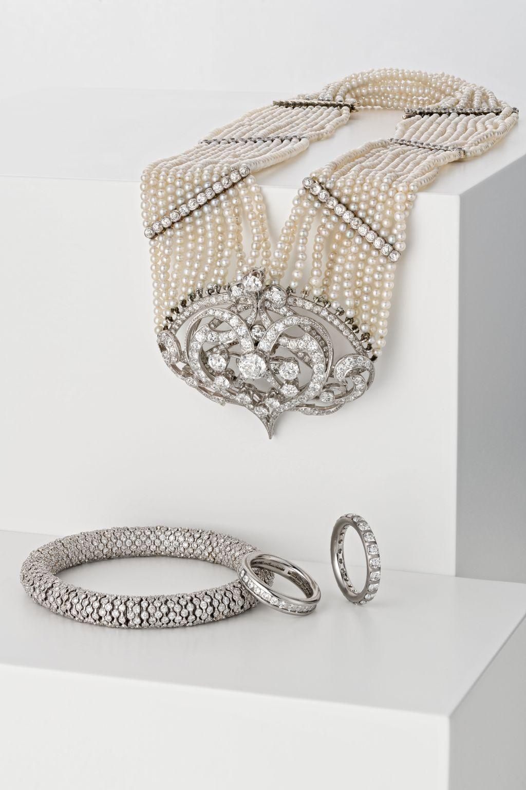 Seed Pearl Diamond Platinum Gold Choker Necklace For Sale 1