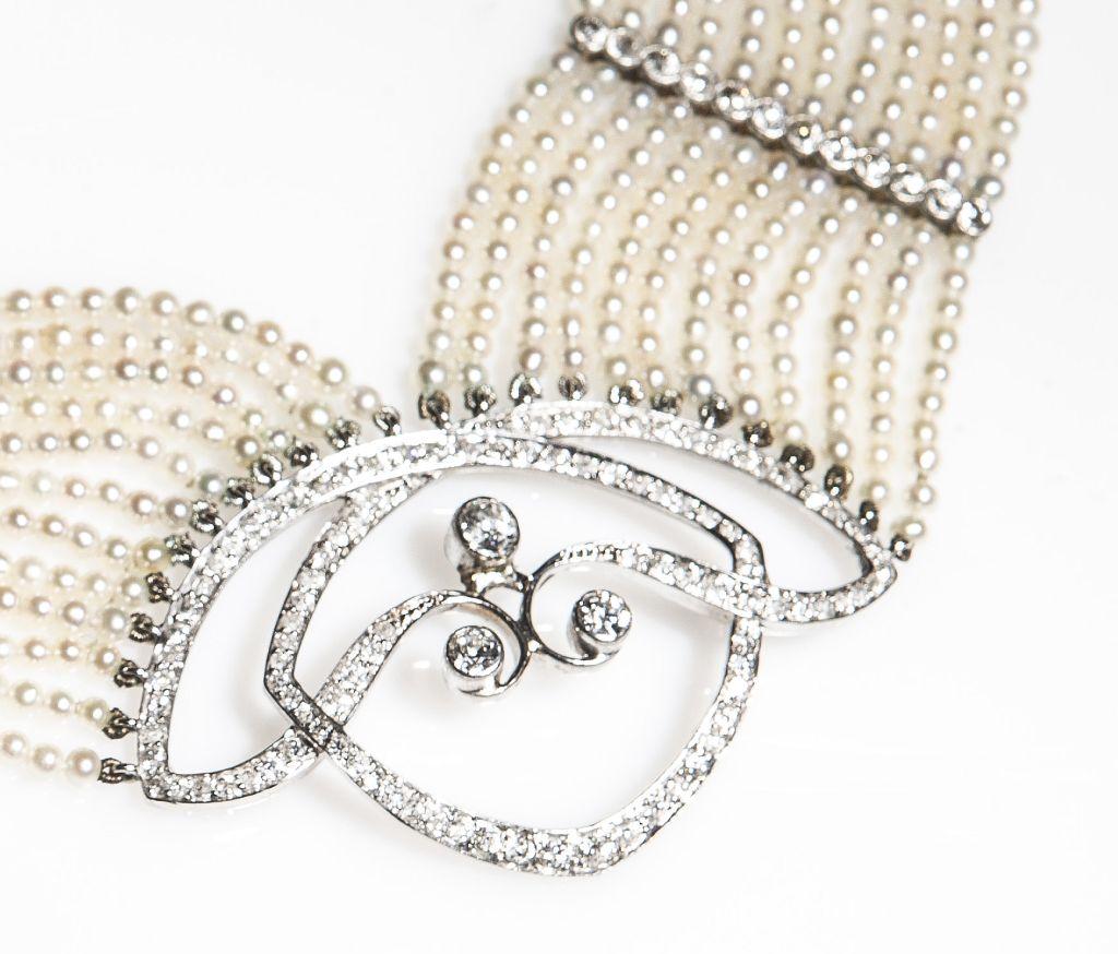 Seed Pearl Diamond Platinum Gold Choker Necklace For Sale 3