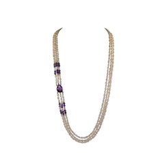 Seed Pearl Necklace and Gold Amethyst Multi Strand Statement Necklace 1980's