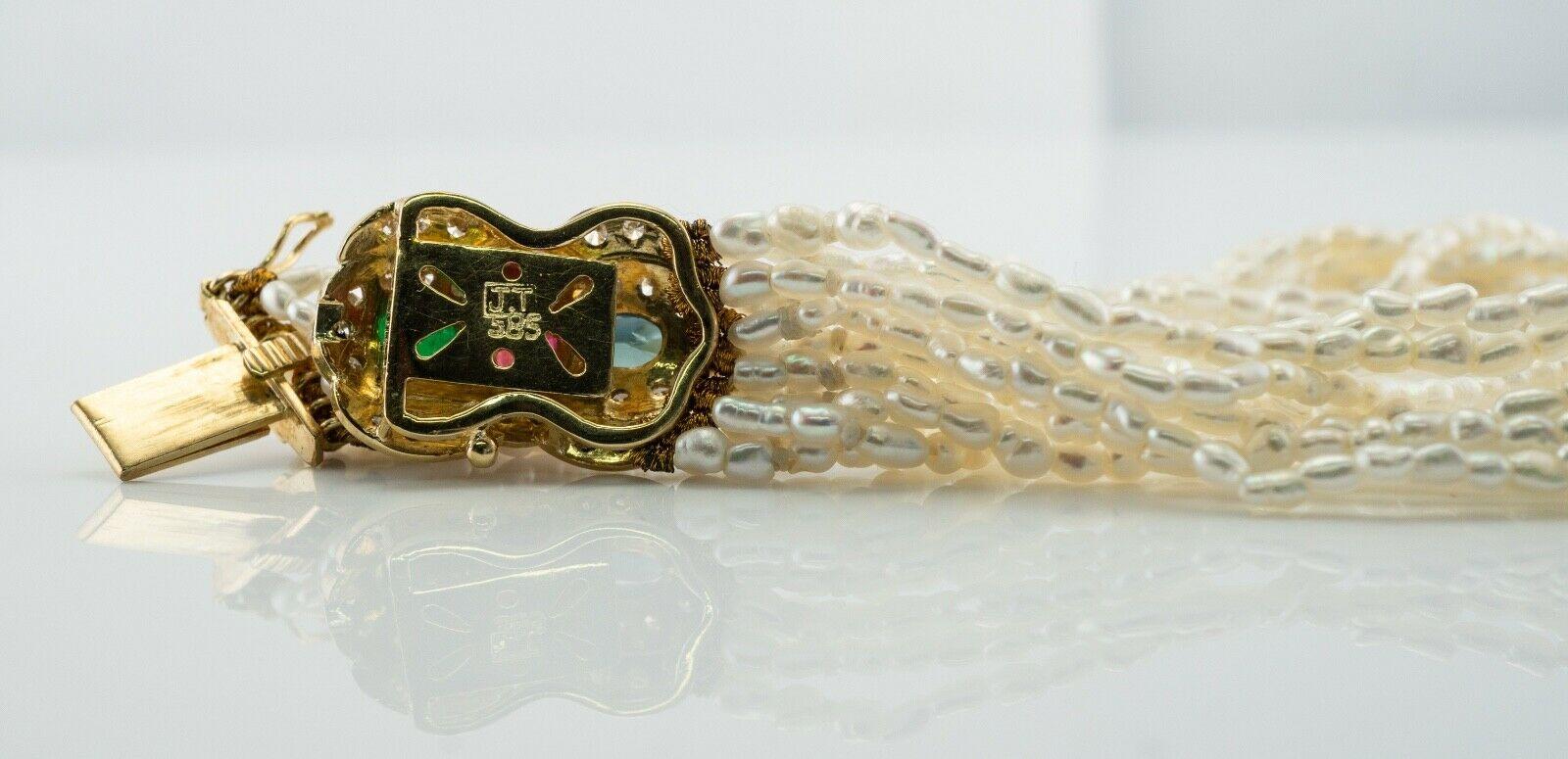 Bracciale con perle e rubini e zaffiri Smeraldo e diamanti in oro 14K in vendita 1
