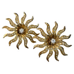 Seed Pearl Sunburst Diamond Earrings
