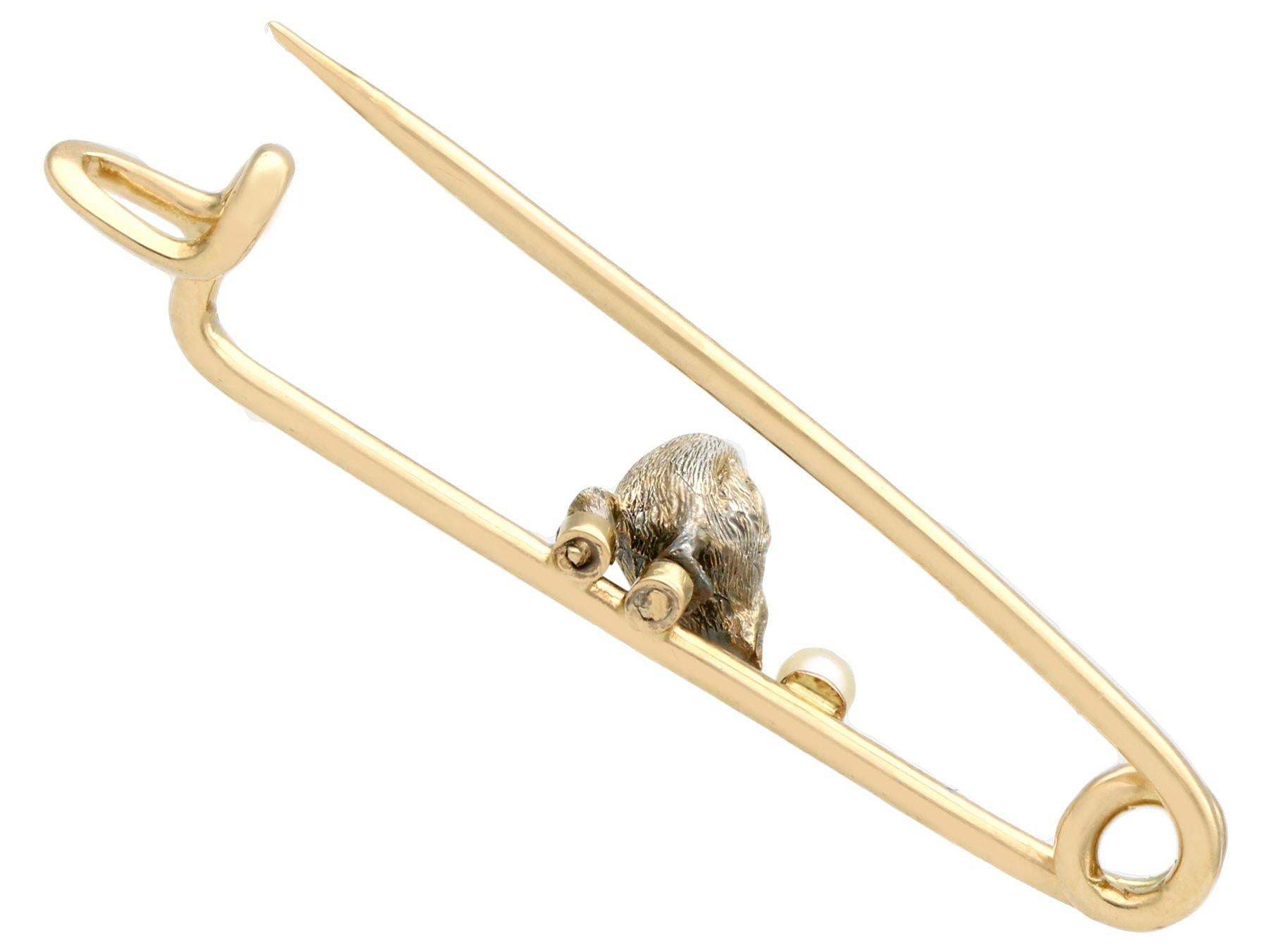 Uncut Seed Pearl Yellow Gold and Silver Chick Bar Brooch, Antique Victorian For Sale