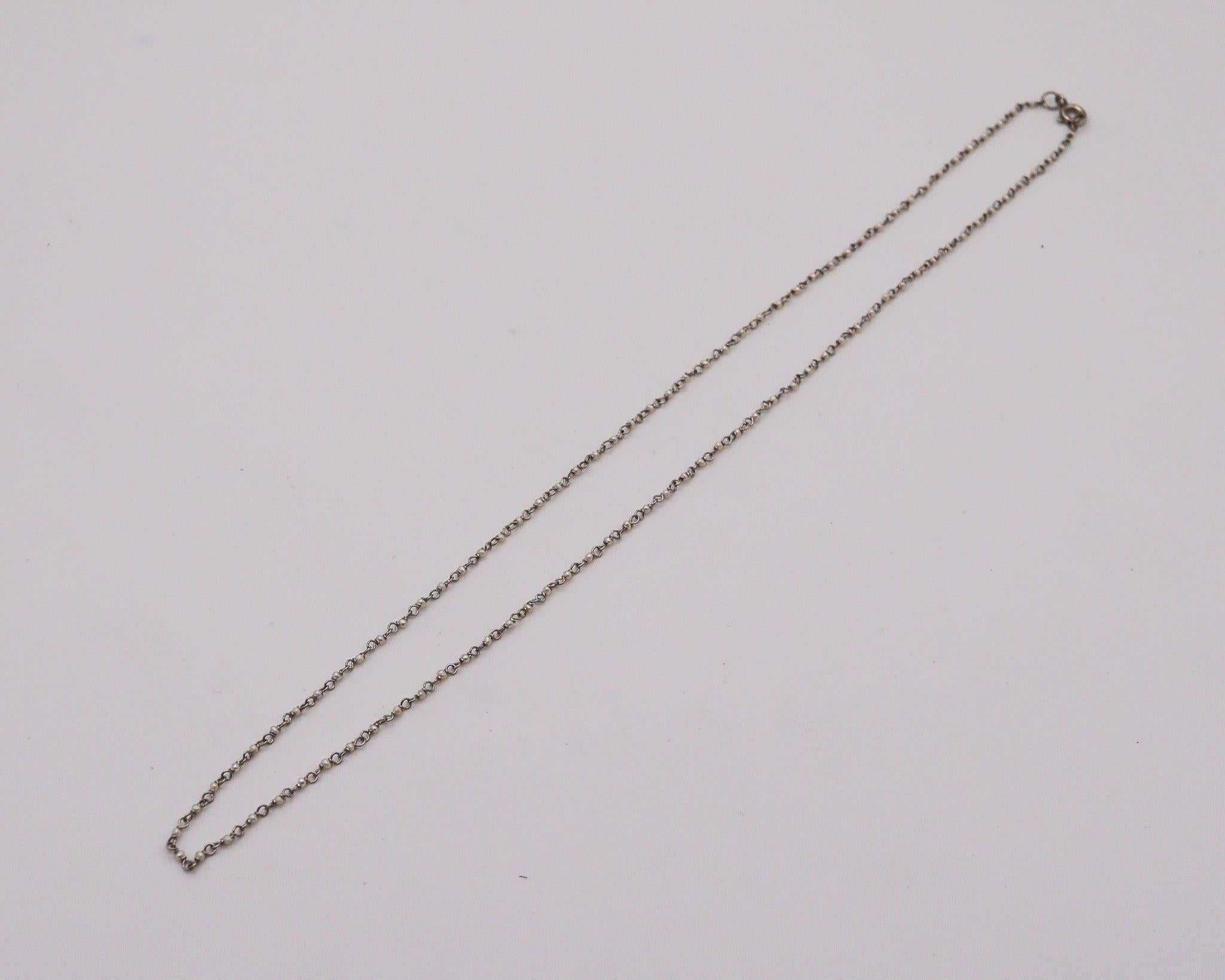 Round Cut SEED PEARLS 1920 Art Deco Antique Stations Chain Necklace With Platinum Wires For Sale