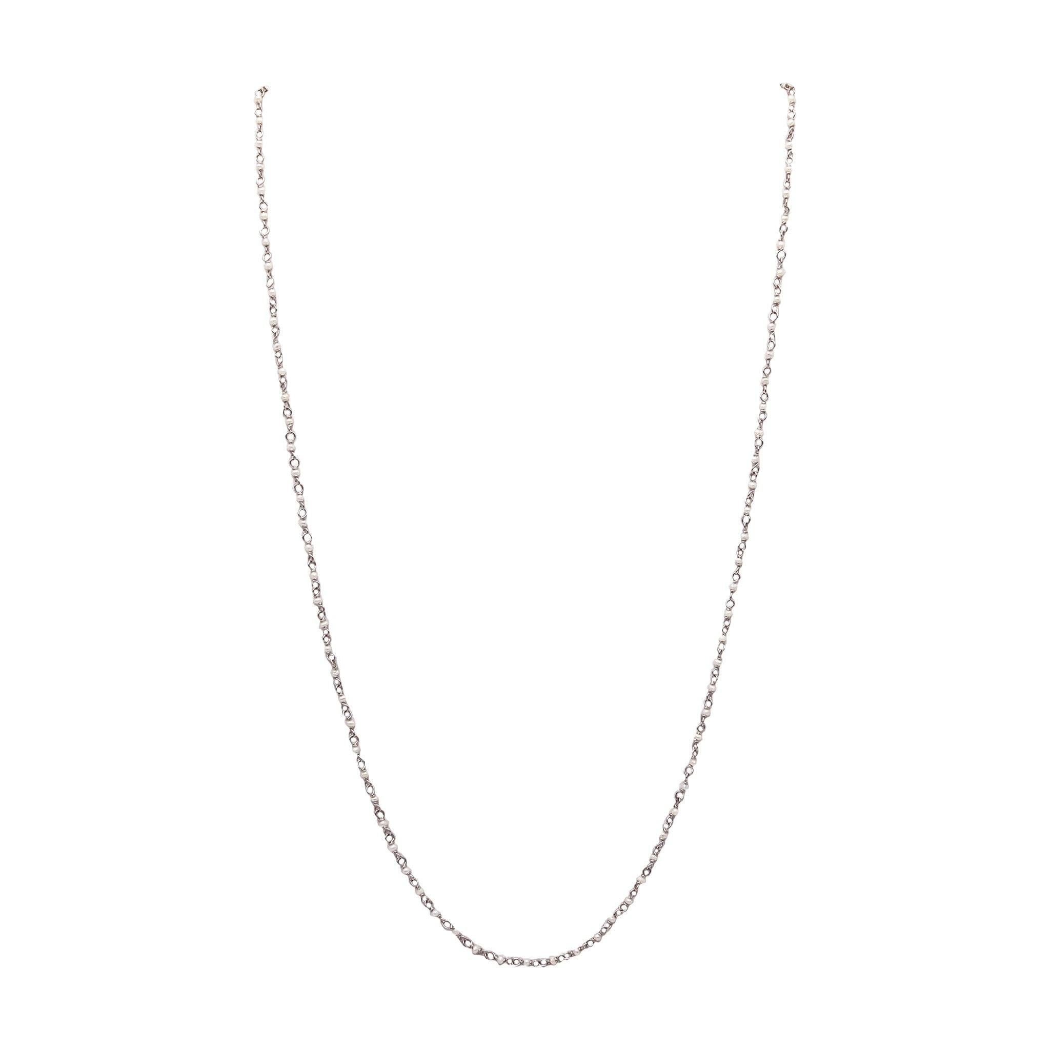 SEED PEARLS 1920 Art Deco Antique Stations Chain Necklace With Platinum Wires For Sale 3