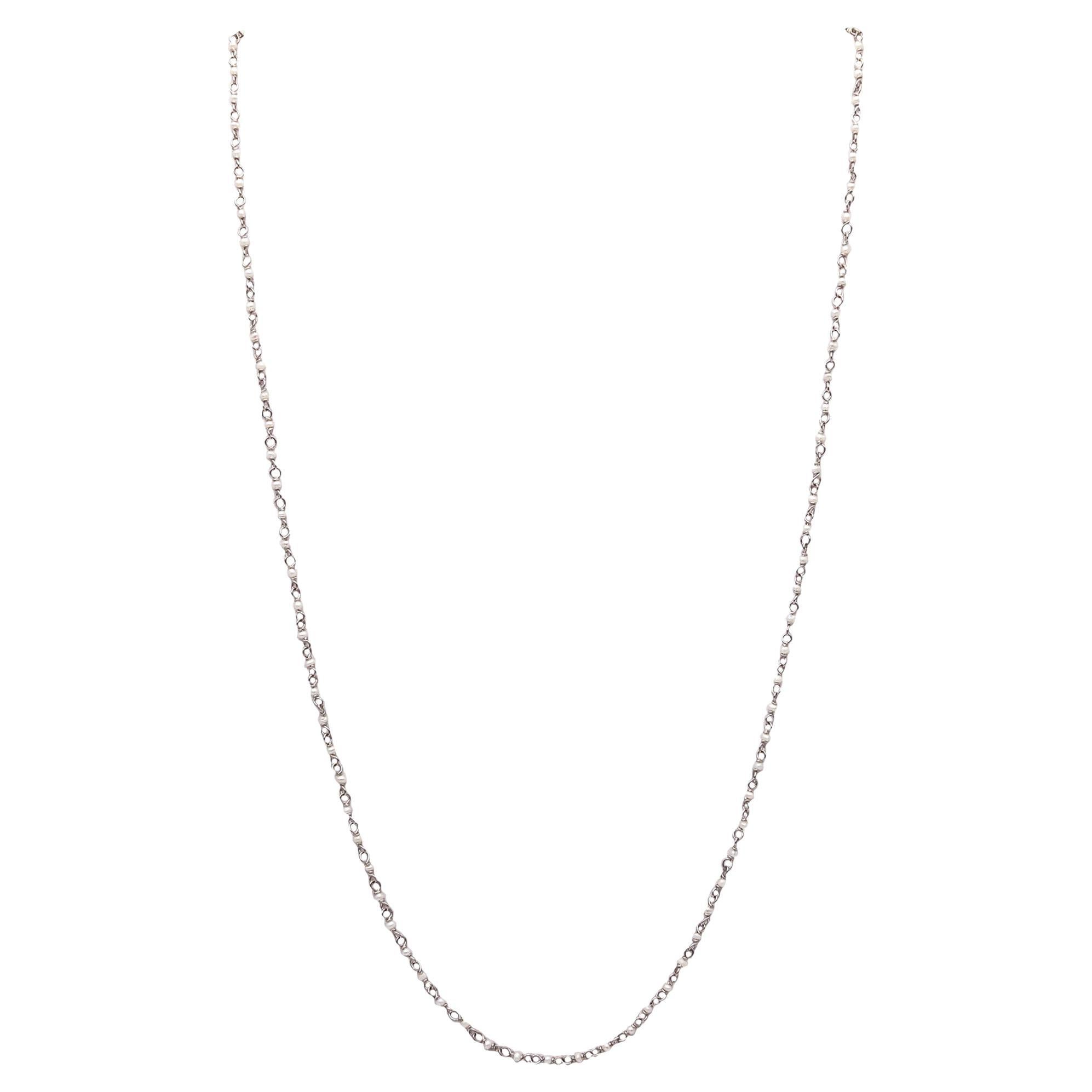 SEED PEARLS 1920 Art Deco Antique Stations Chain Necklace With Platinum Wires