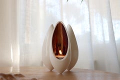 Seed Pod Tealight Holder - Gloss White with Copper Lustre