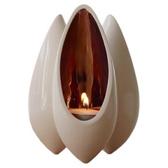 Seed Pod Tealight Holder - Gloss White with Copper Lustre